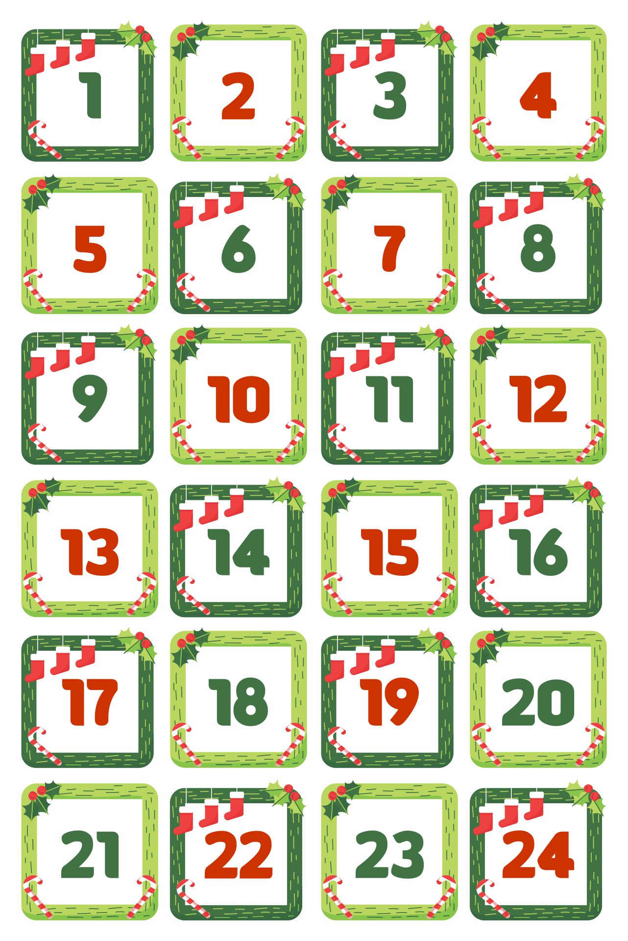 Advent Calendar Numbers 1-24 Christmas Printable