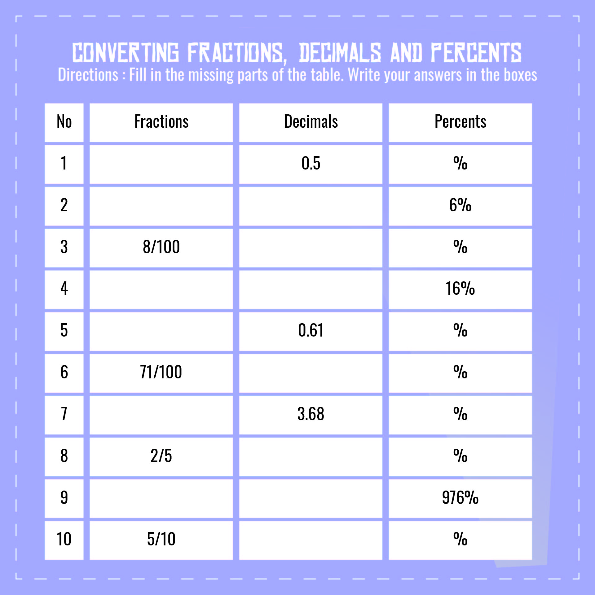 21 Best Printable Fraction Decimal Percent Conversion - printablee.com Intended For Fraction Decimal Percent Conversion Worksheet