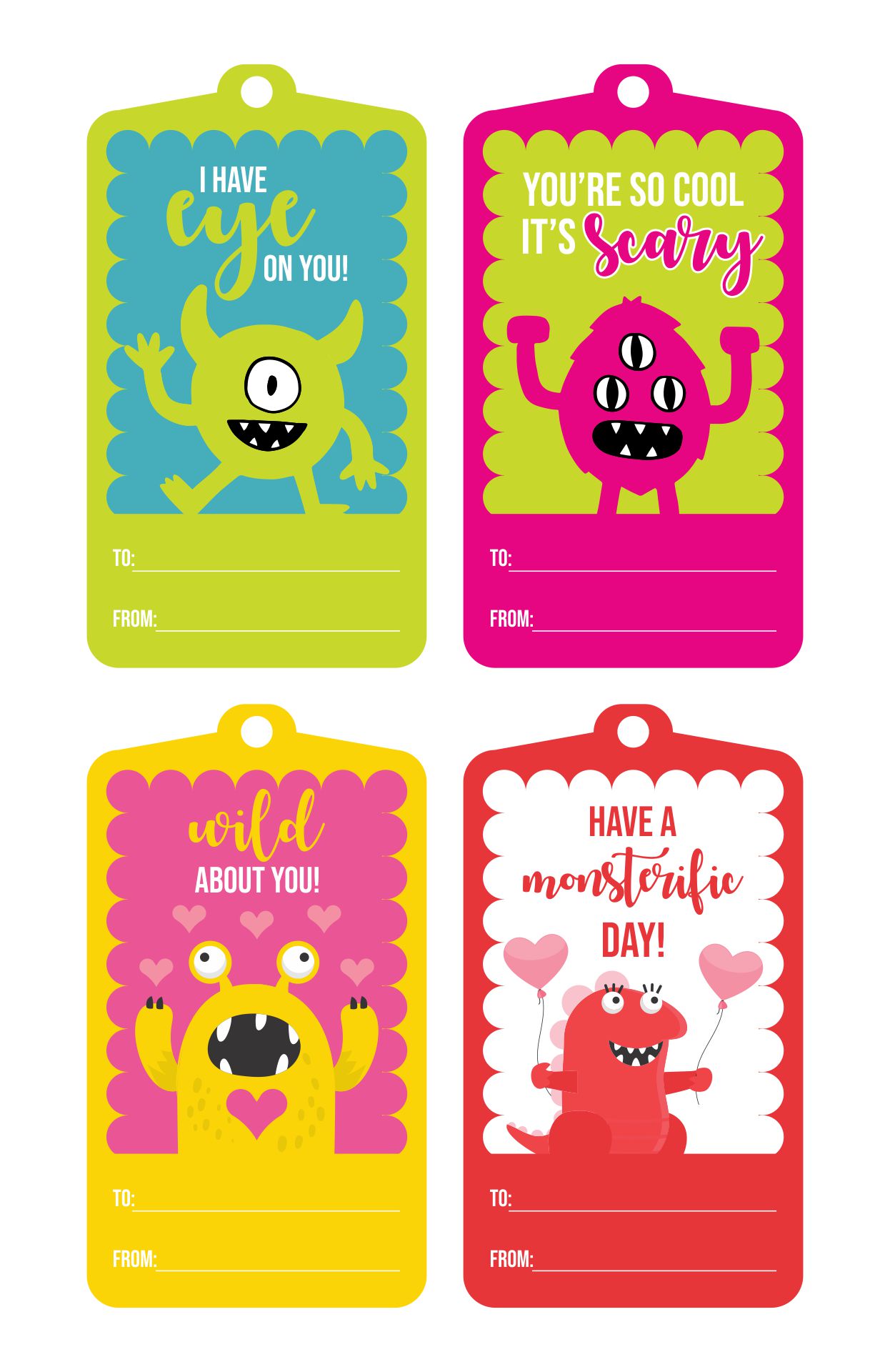 Printable Monster Valentine Day Kids Gift Tag