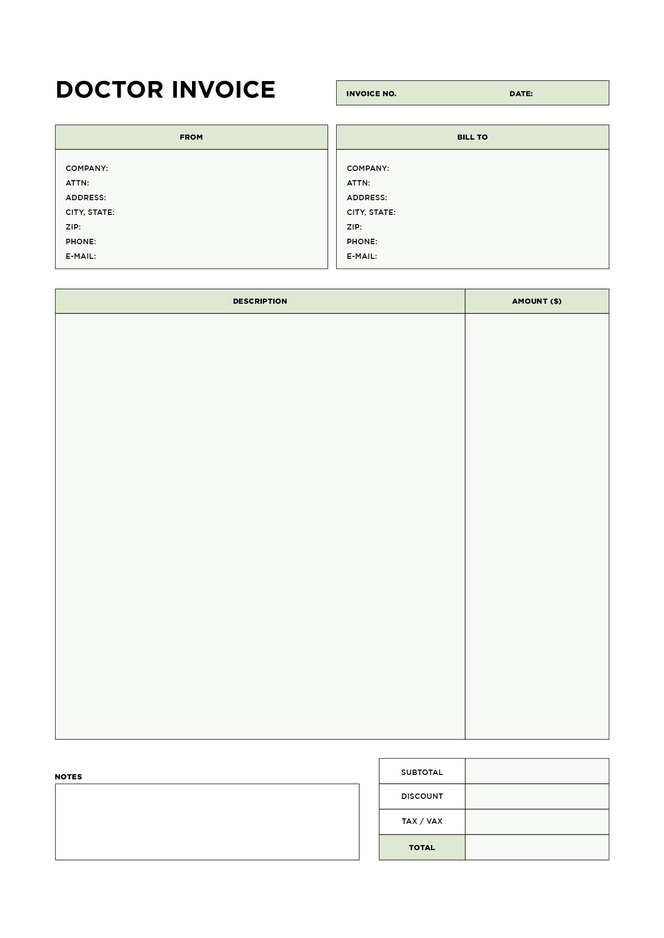 Printable Doctor Invoice Templates