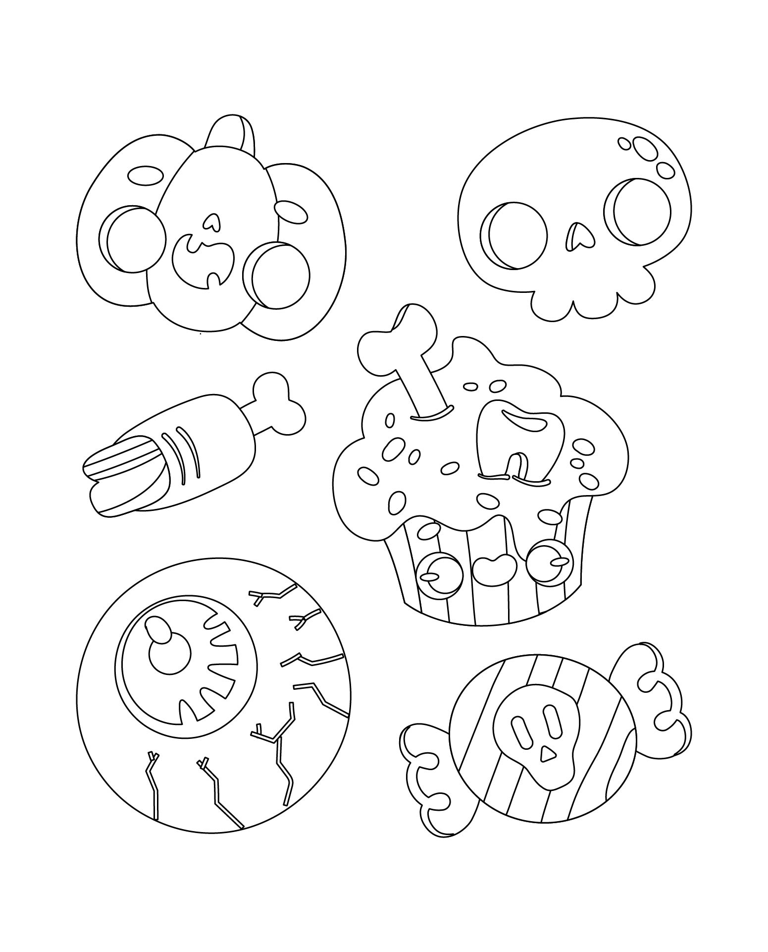 Happy Halloween Icons Funs Printable Coloring Page
