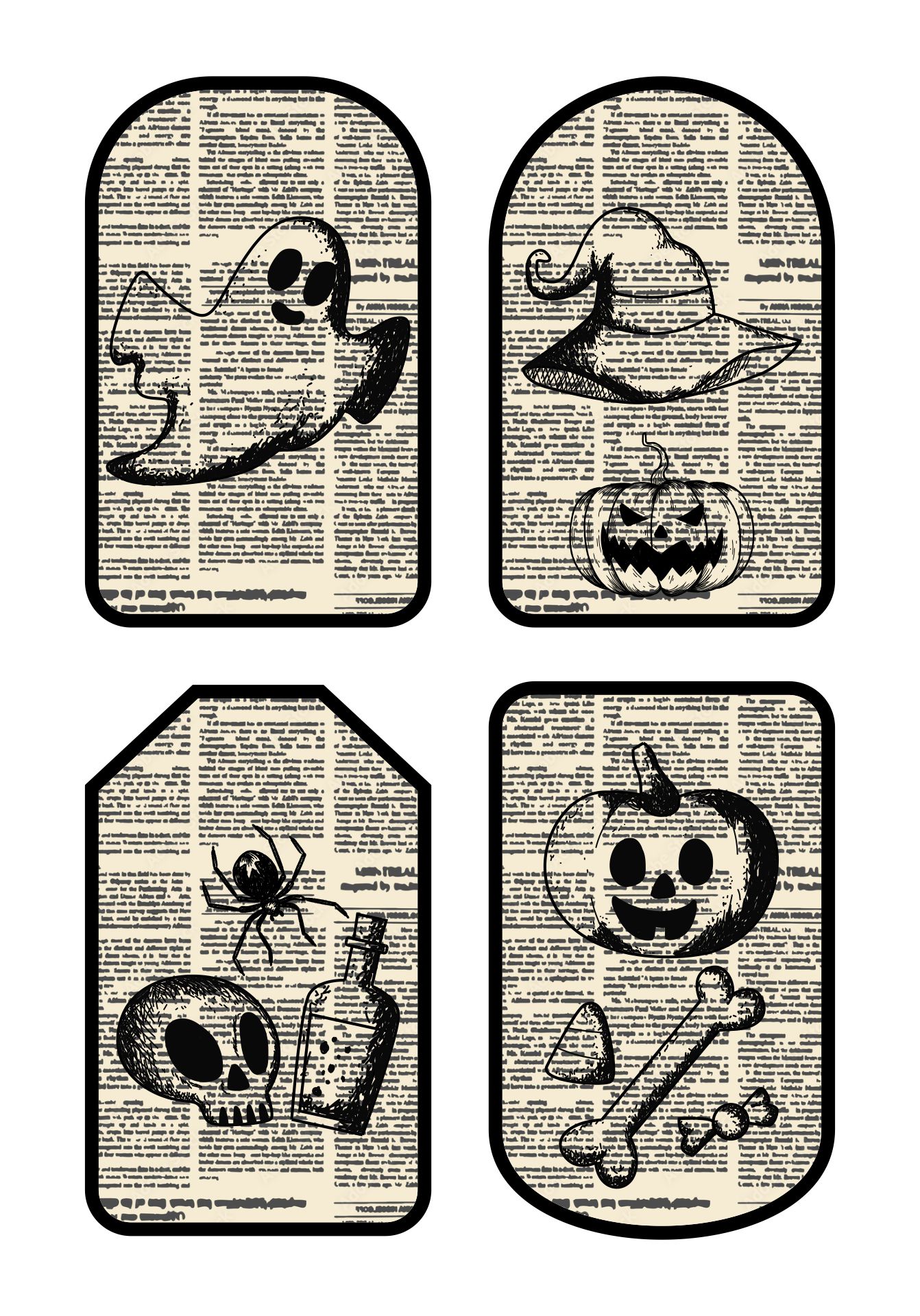 Printable Halloween Tags Newspaper Silhouettes
