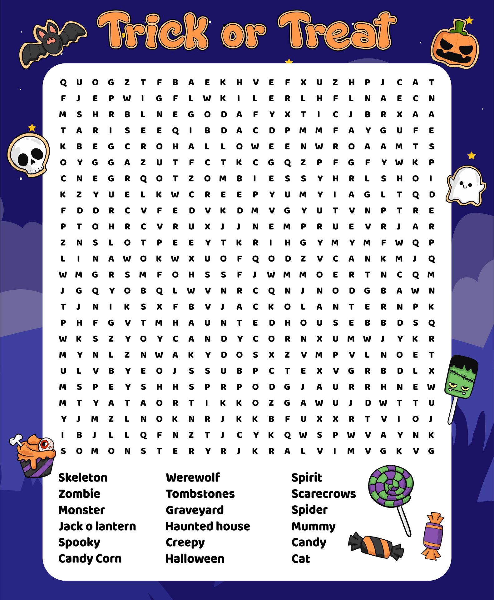 Trick Or Treat Halloween Word Search Printable