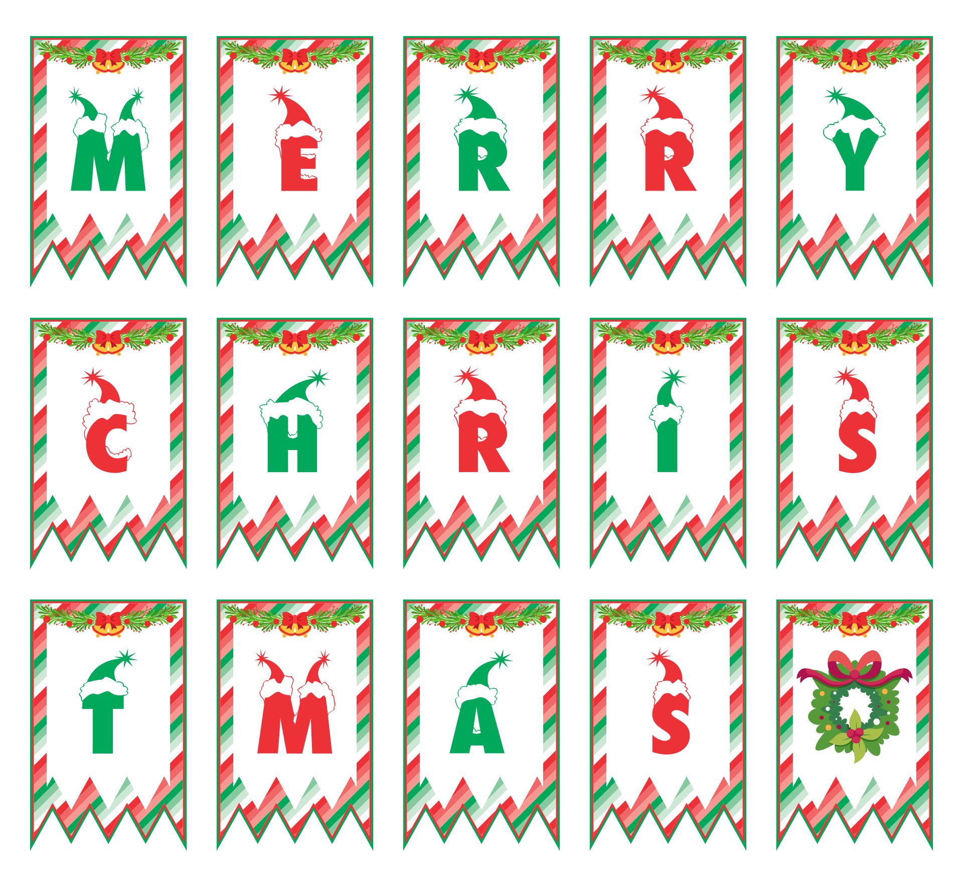 Printable Merry Christmas Flag Letters