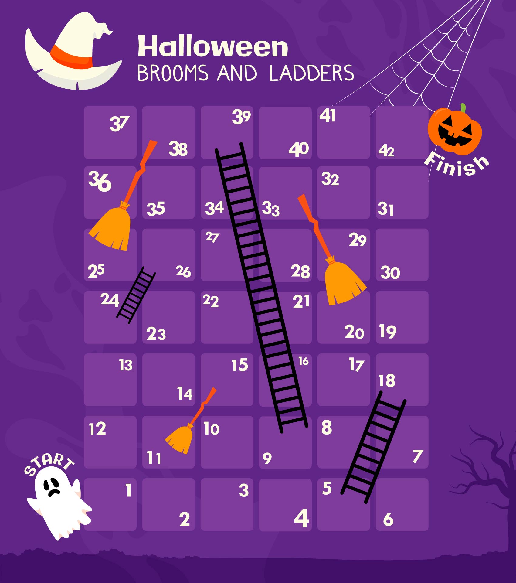 Printable Halloween Broom And Ladders Games Activity