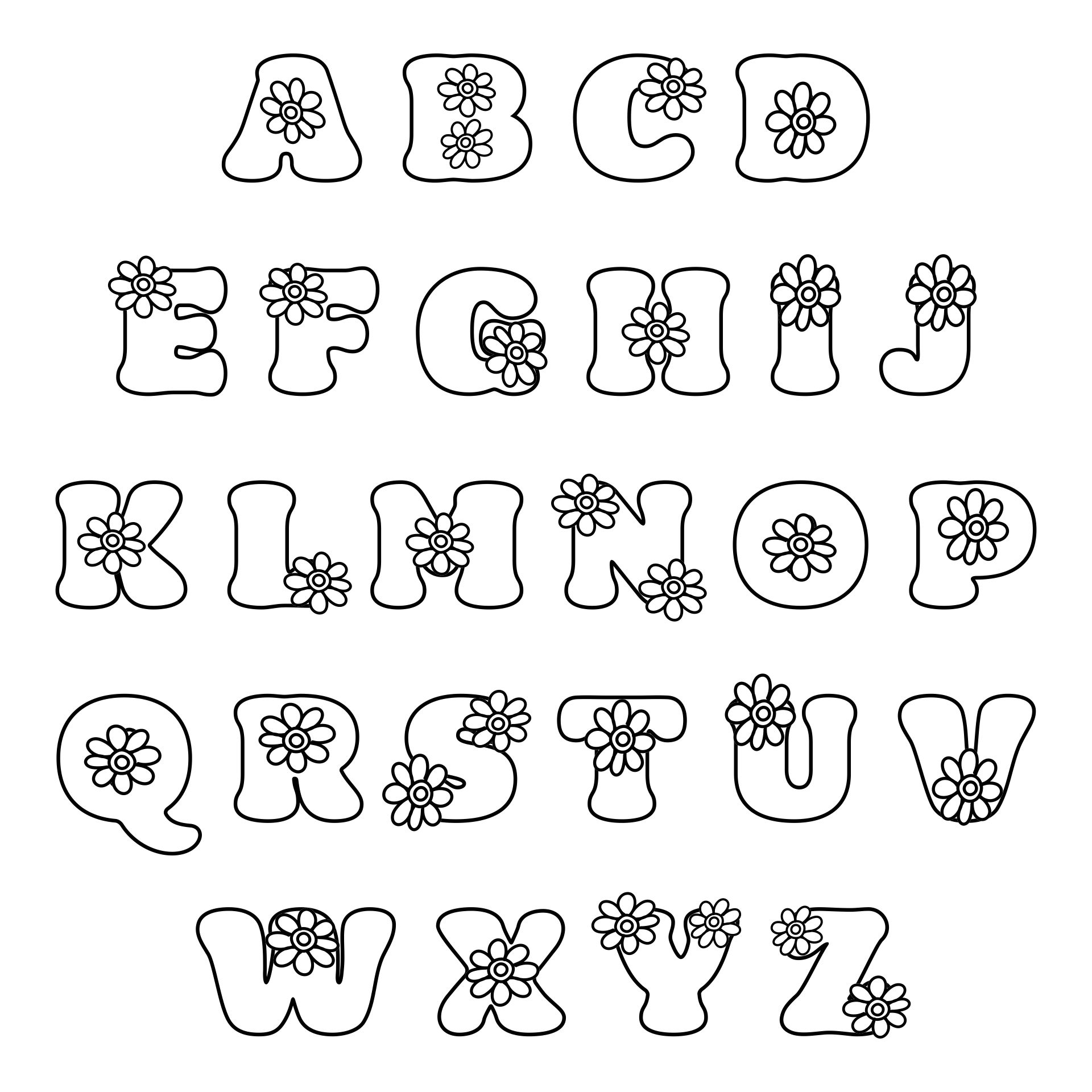 Blooming Flower Bubble Letters Printable