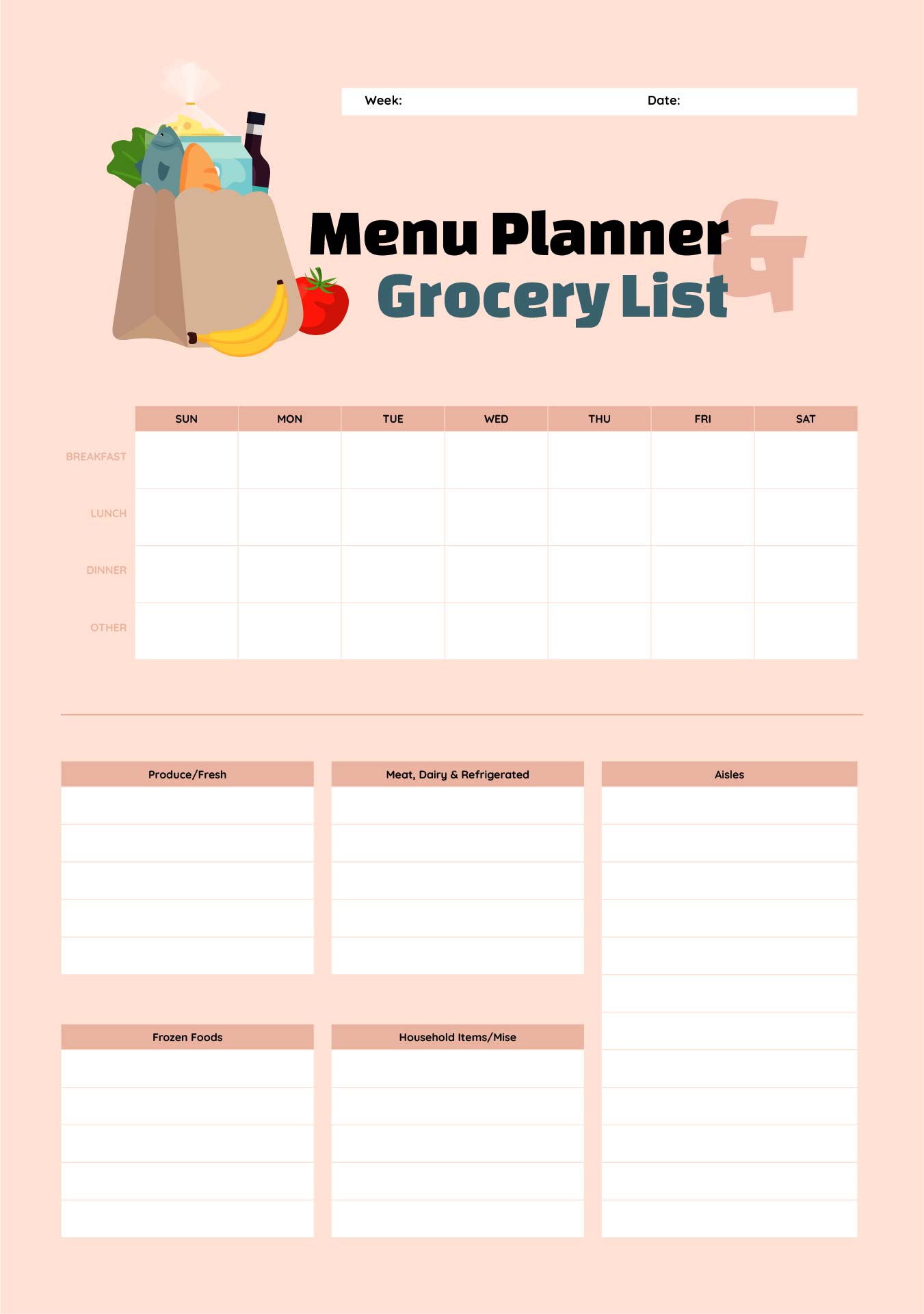 Printable Menu Planner With Grocery List