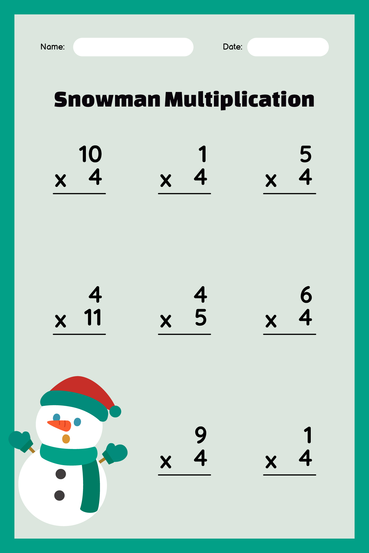 X4 Times Four Multiplication Table Math