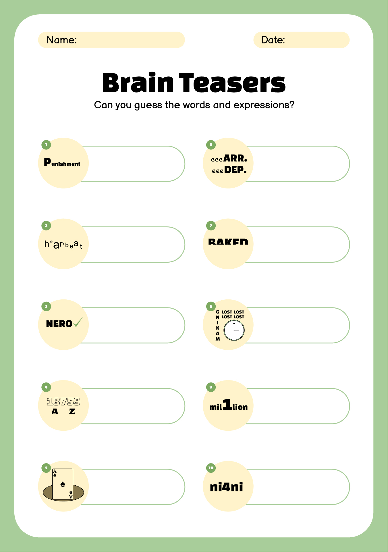 Brain Teaser Rebus Puzzles Worksheets