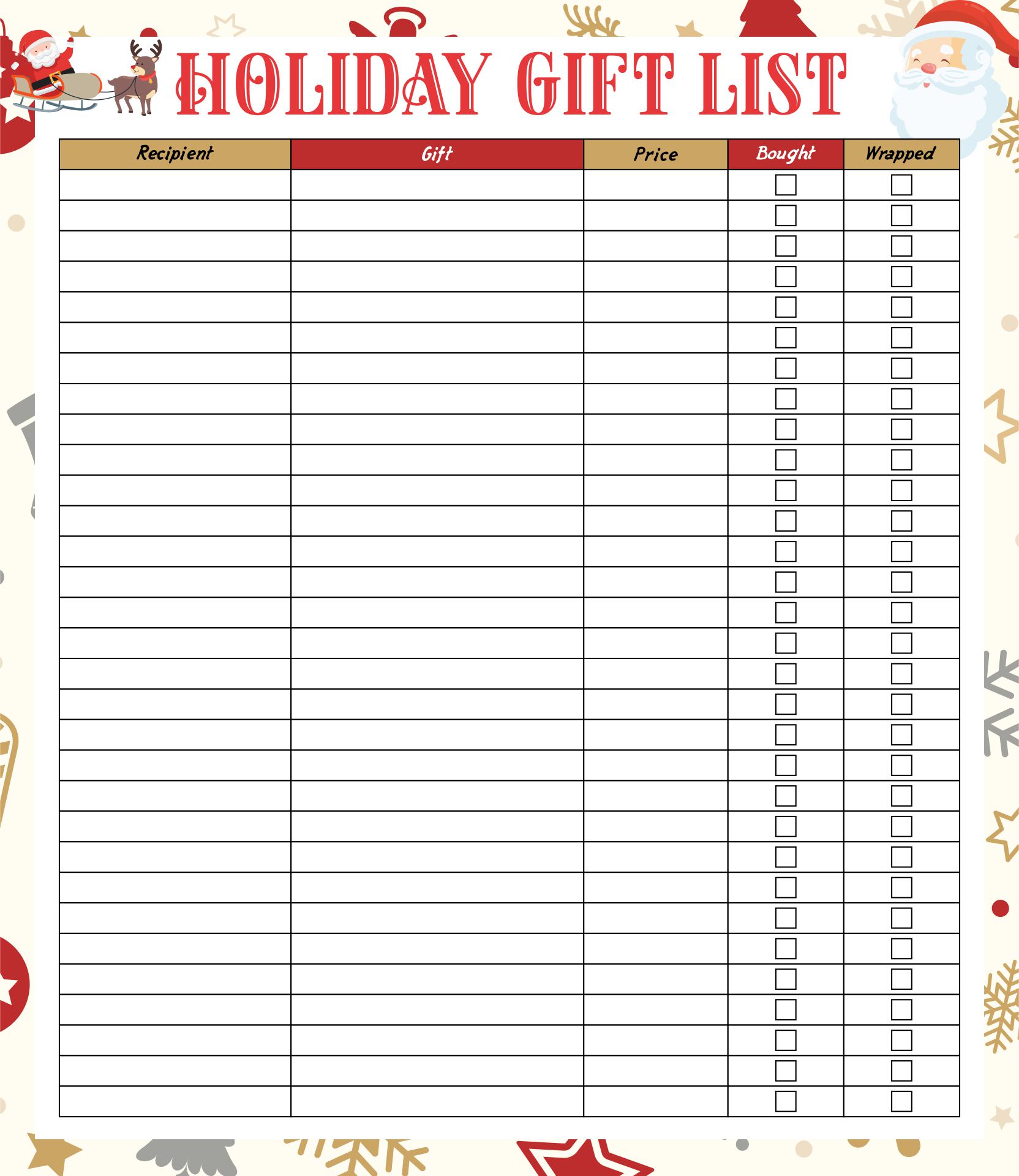 Holiday Gift List Template
