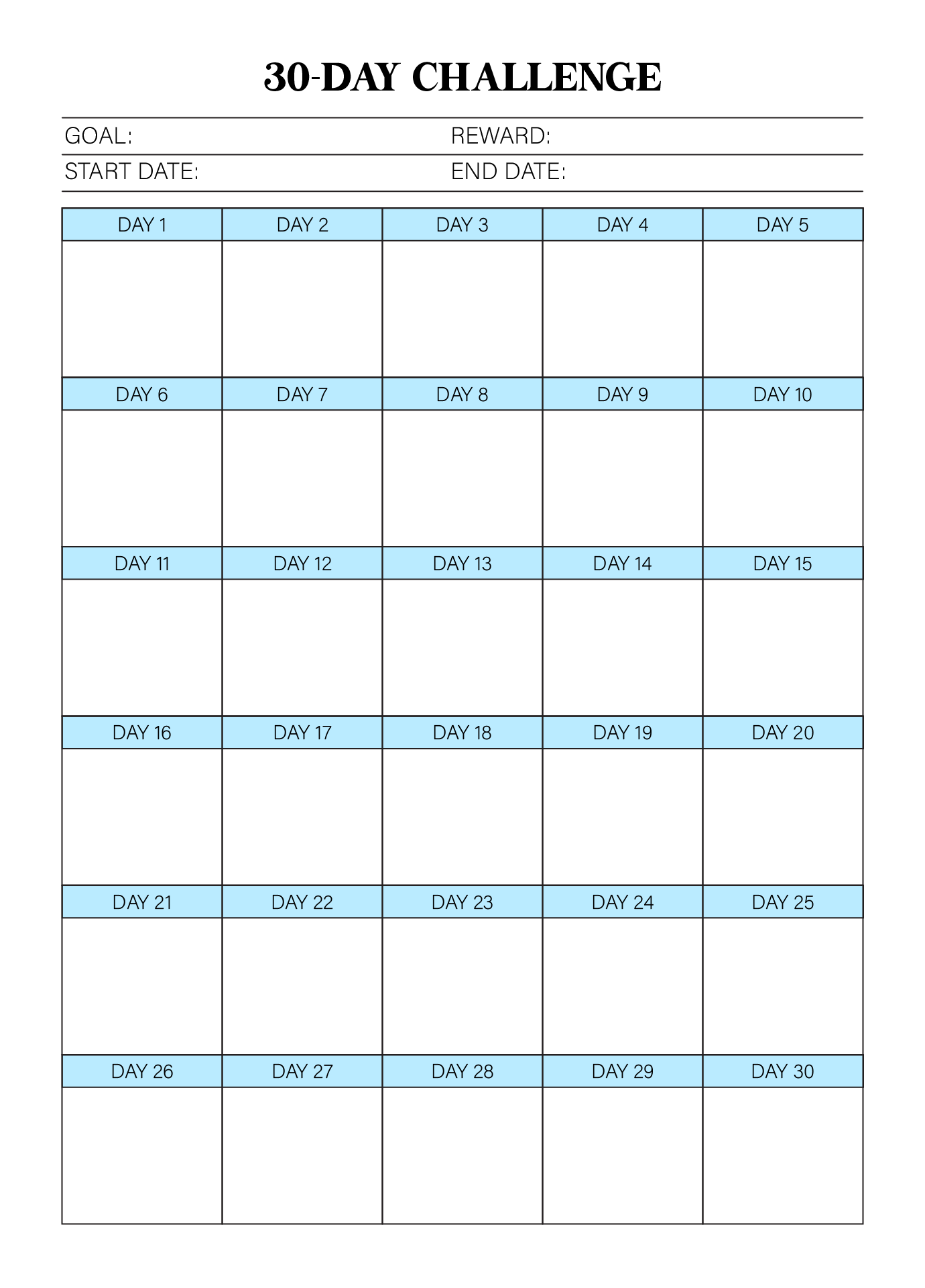 30 Day Challenge Tracker Template