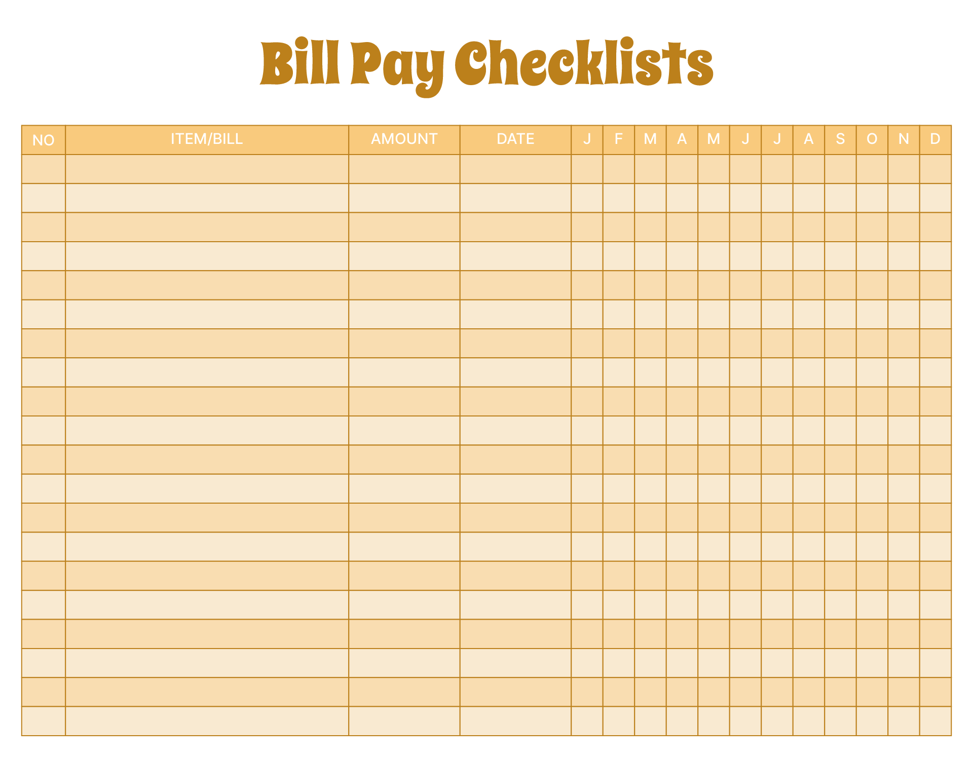 Bill Pay Checklists & Bill Calendars