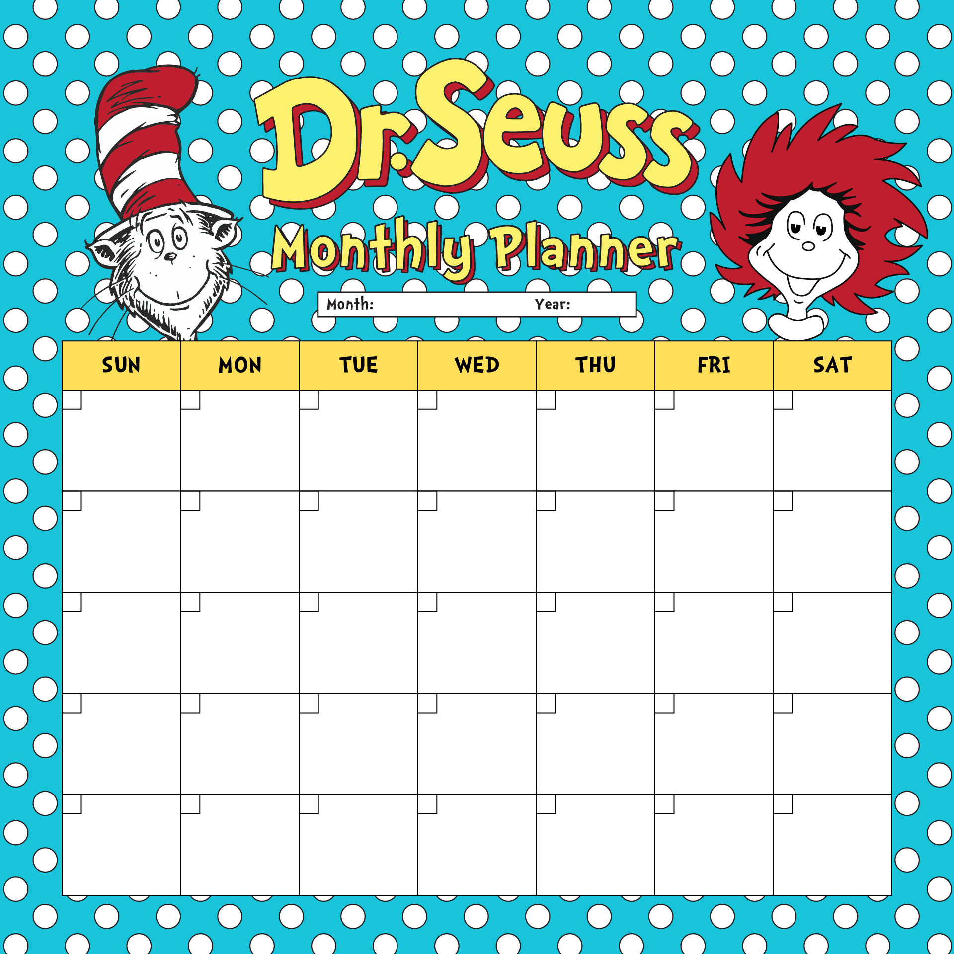 Dr Seuss Month Planner Template