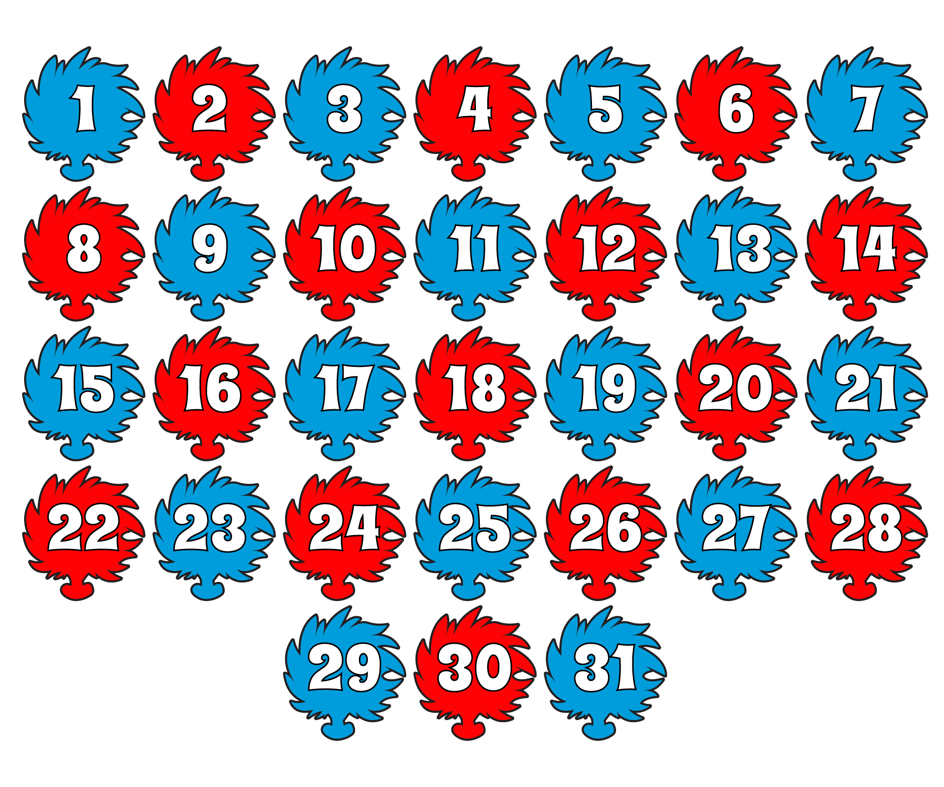 Dr. Seuss Feelings Calendar Numbers