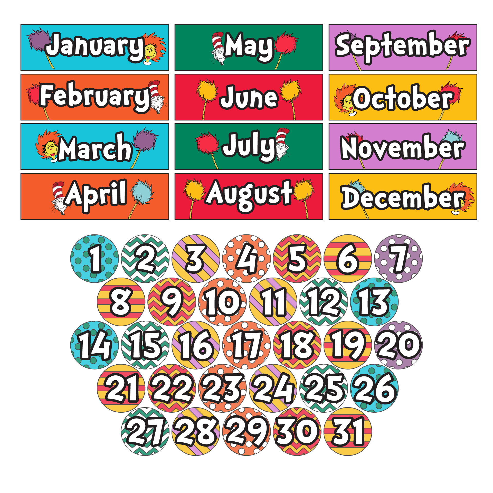 Dr. Seuss Theme Calendar Cards