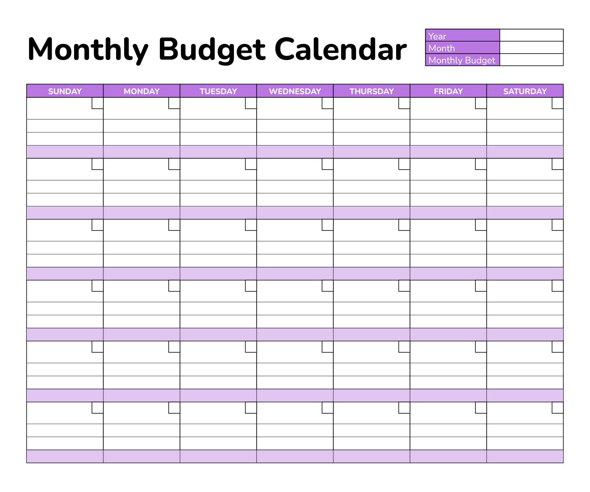 Expense Calendar For Home Budget