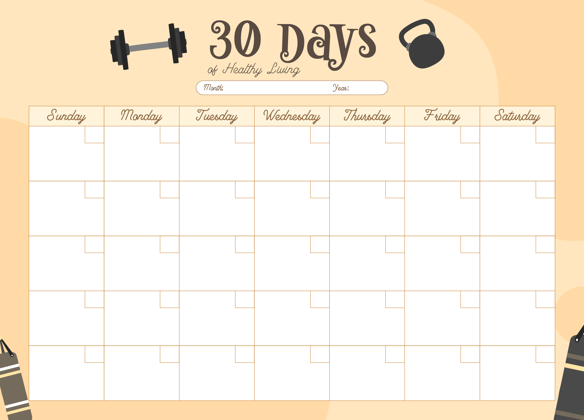 Fitness Calendar 30 Days Of Healthy Living