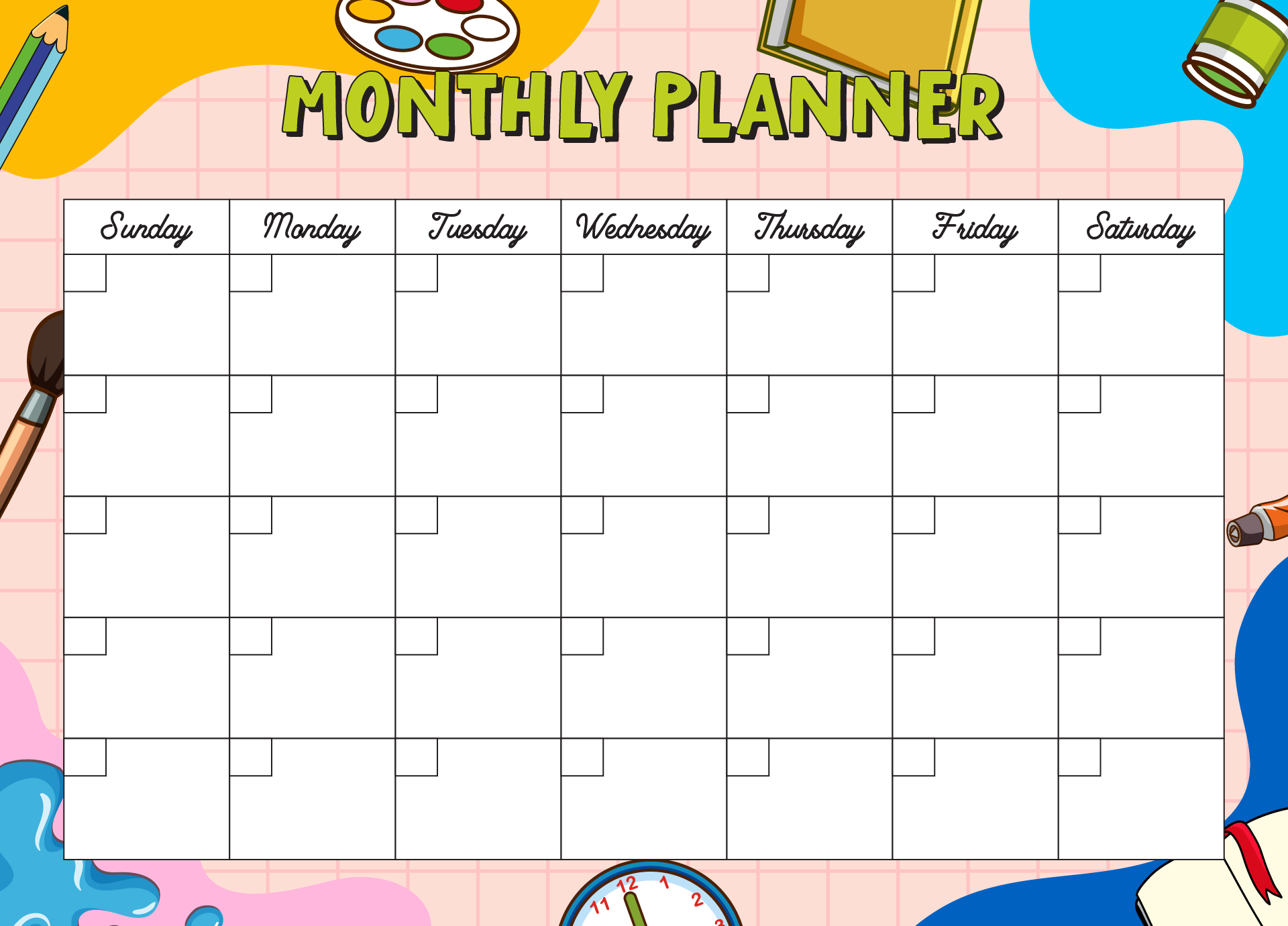 Month Planner Number Templates Clip Art