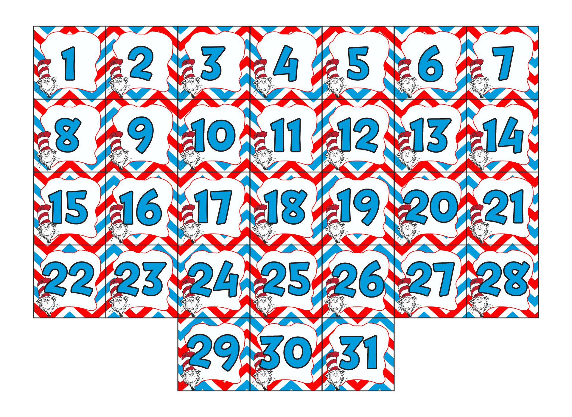 Seussy Calendar Numbers
