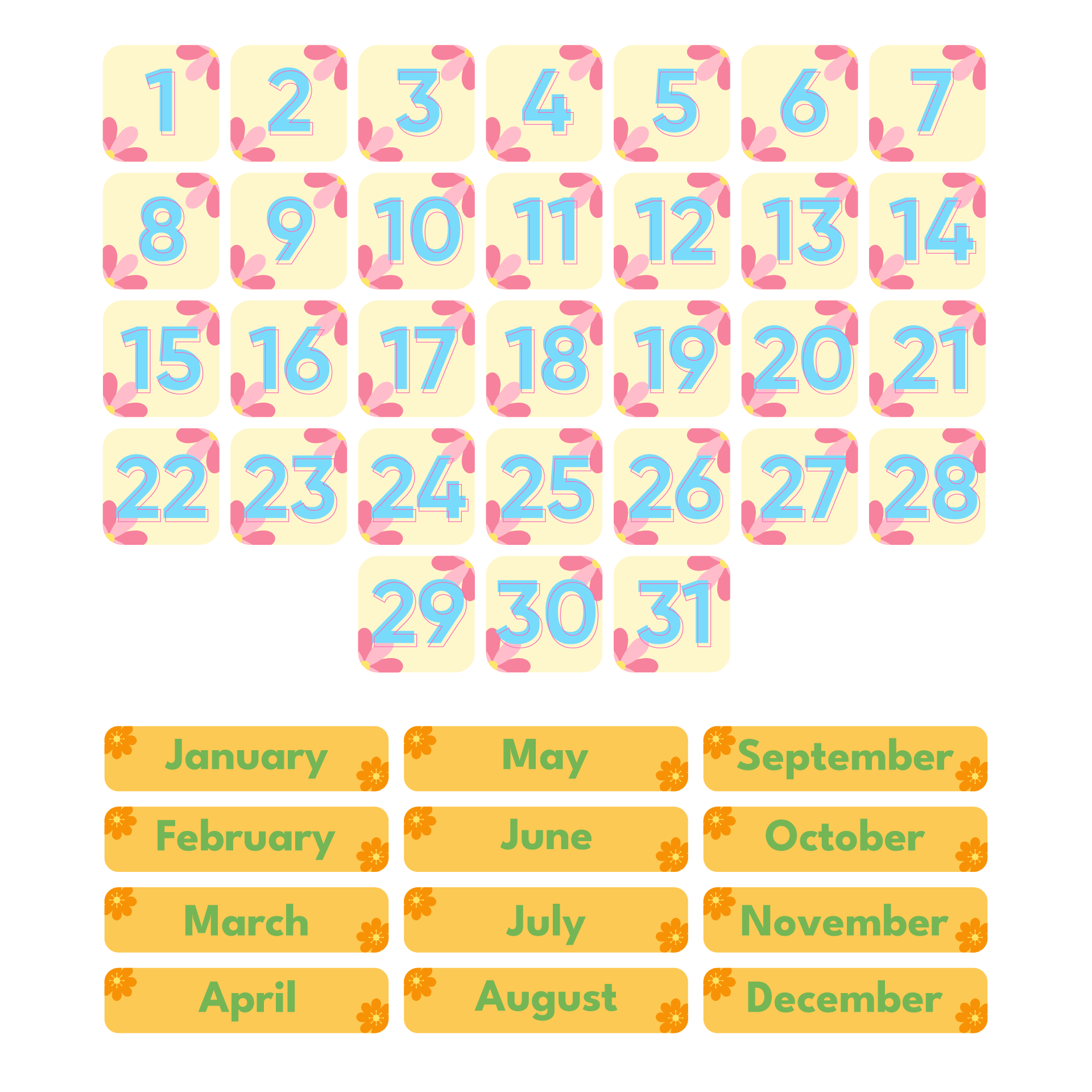 Spring Calendar Numbers