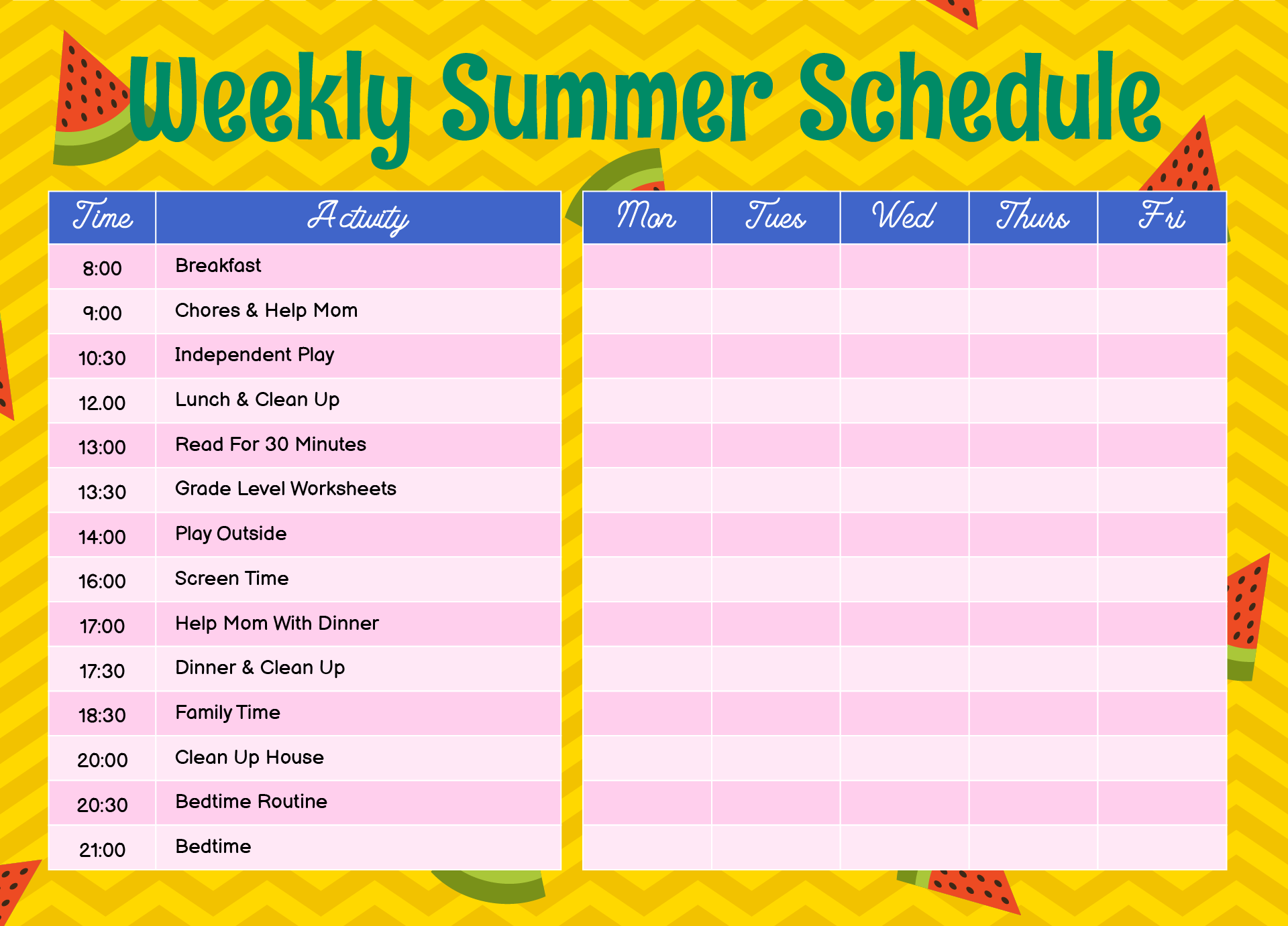 Summer Schedule
