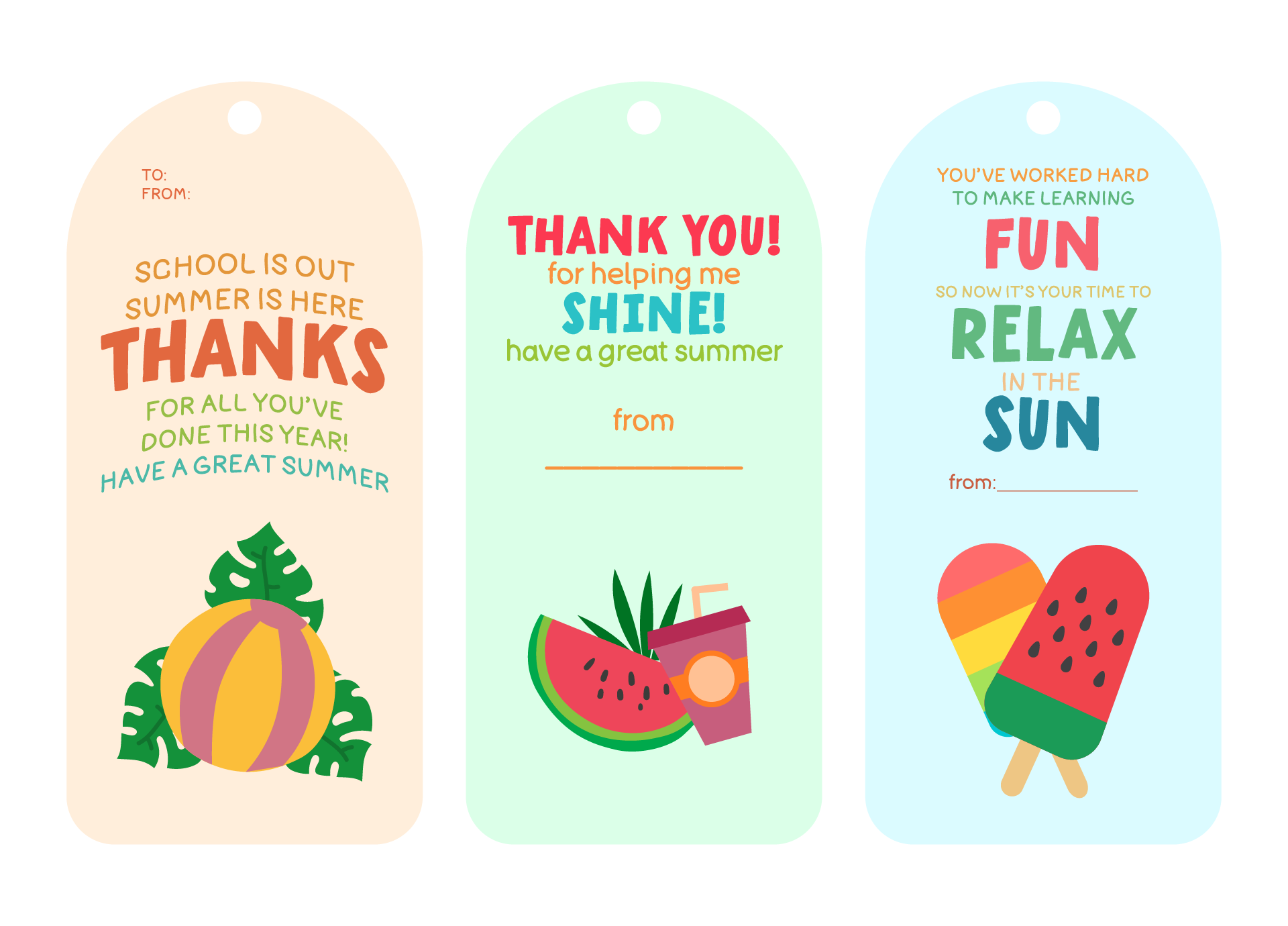 Summer Teacher End Of Year Gift Tags