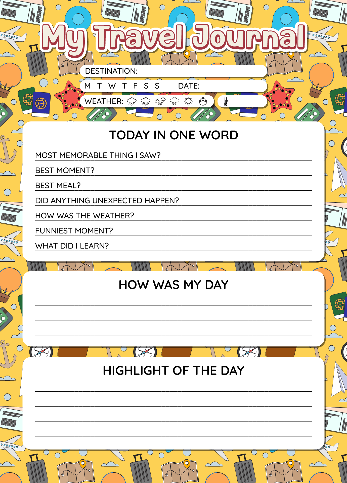Vacation Journal Diary Templates