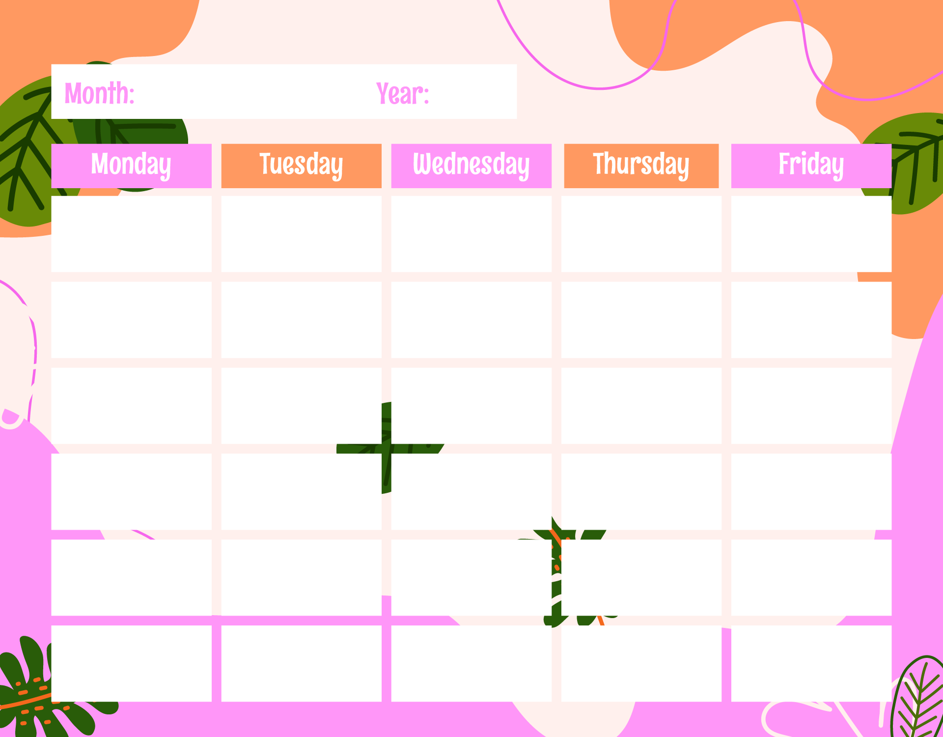 5 Day Weekly Calendar