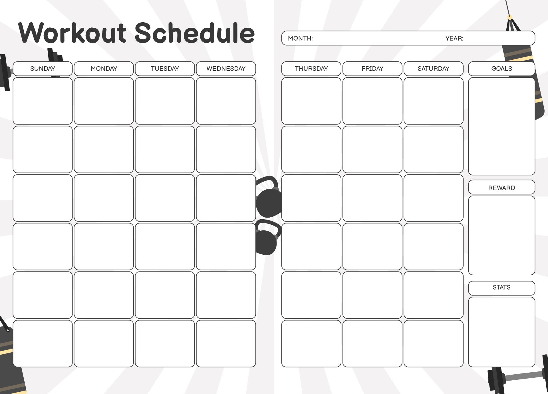 Blank Monthly Calendar Page 2 For Workout Schedule