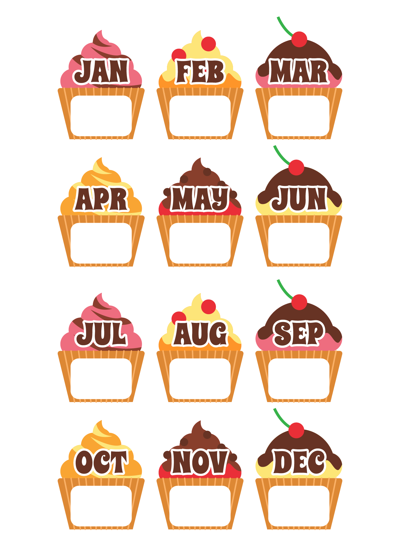 Calendar Birthday Cupcakes Kindergarten