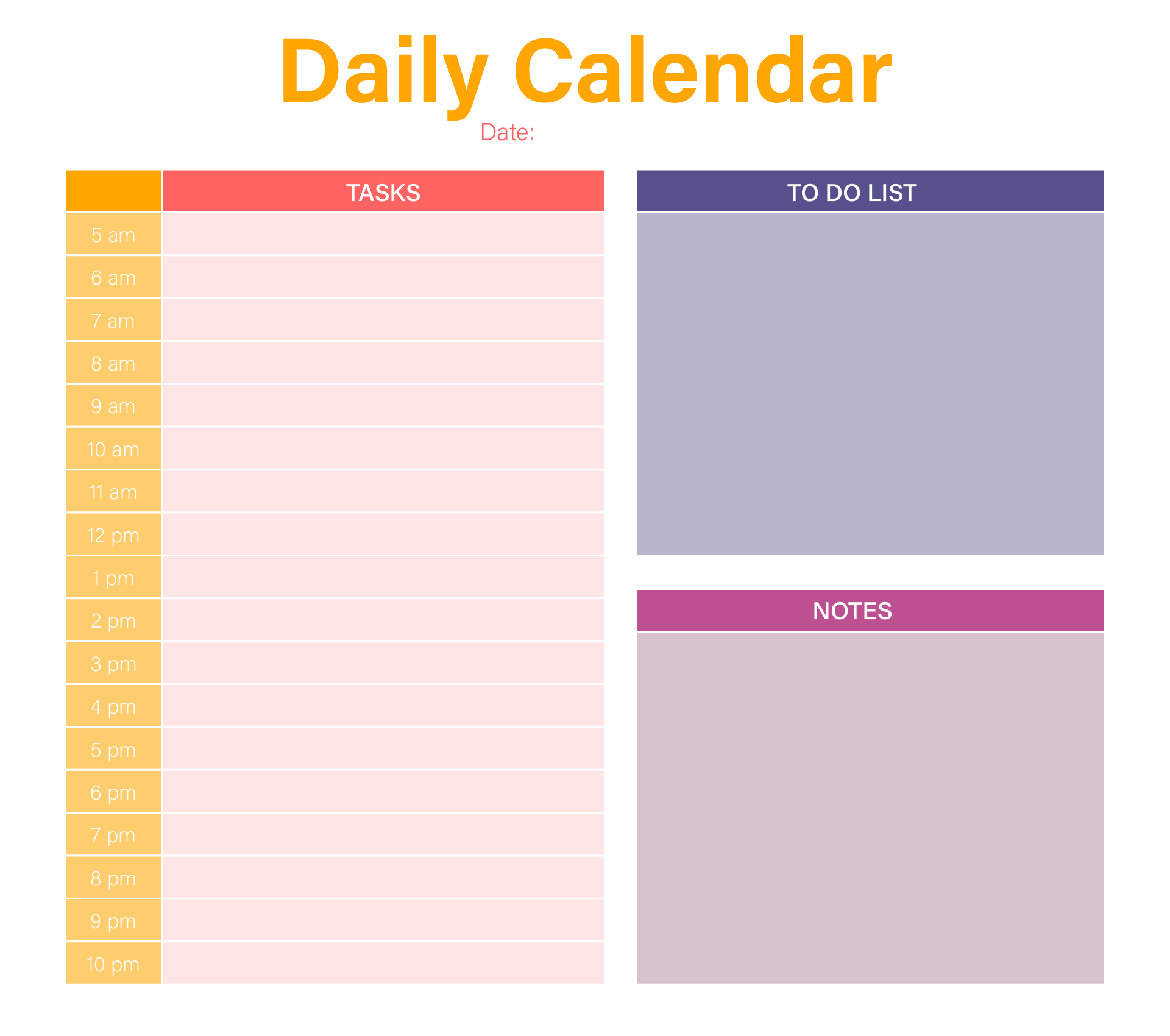 Daily Calendar Templates