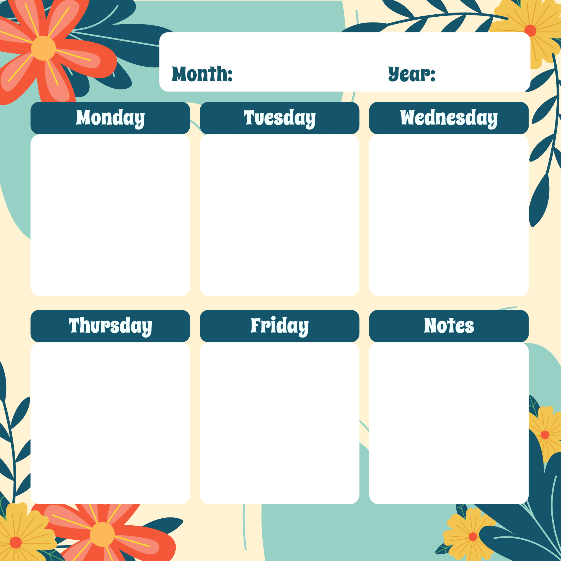 Day Blank Weekly Calendar