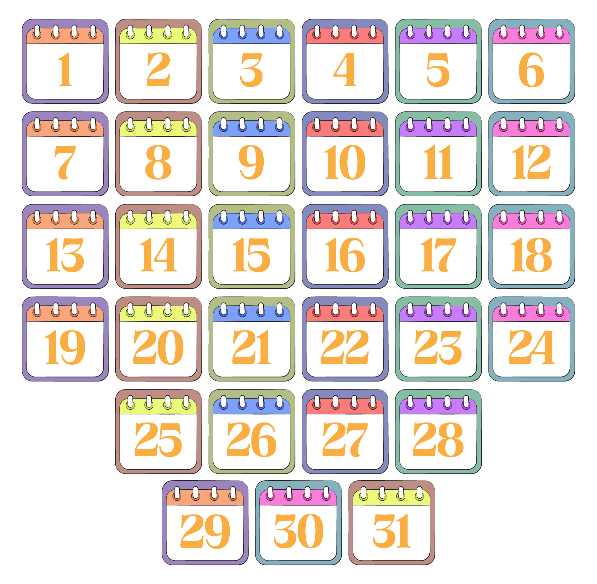 Month Planner Number Templates Clip Art