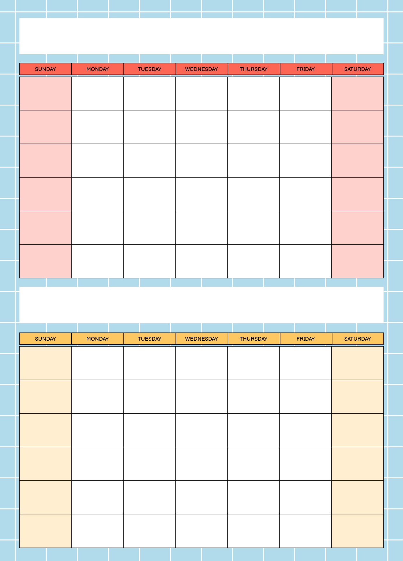 Two Months On One Page Calendar Template