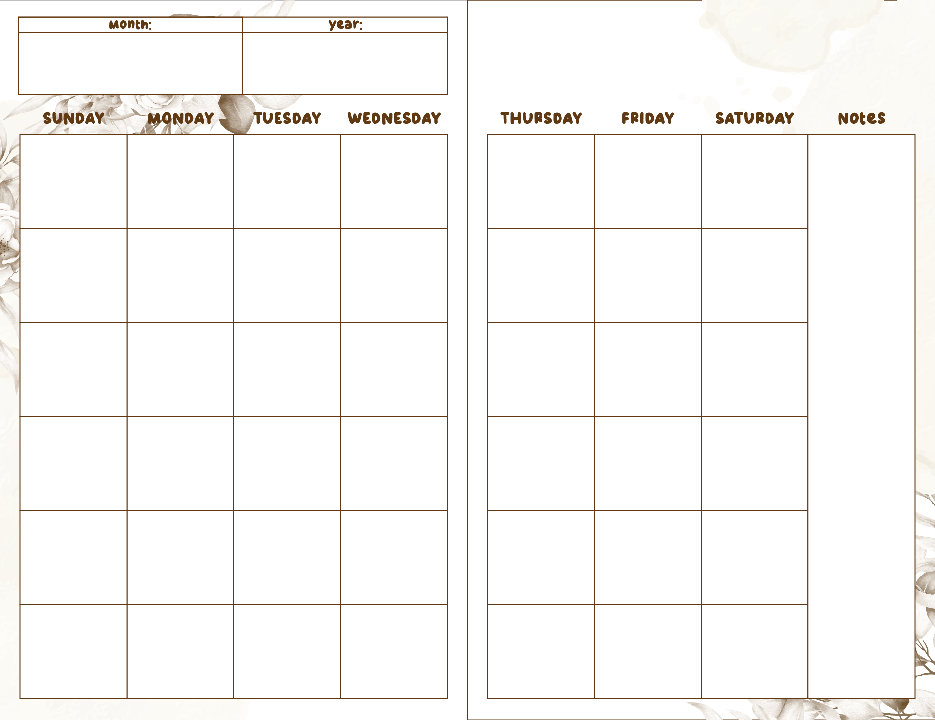 Two Page Monthly Calendar Template