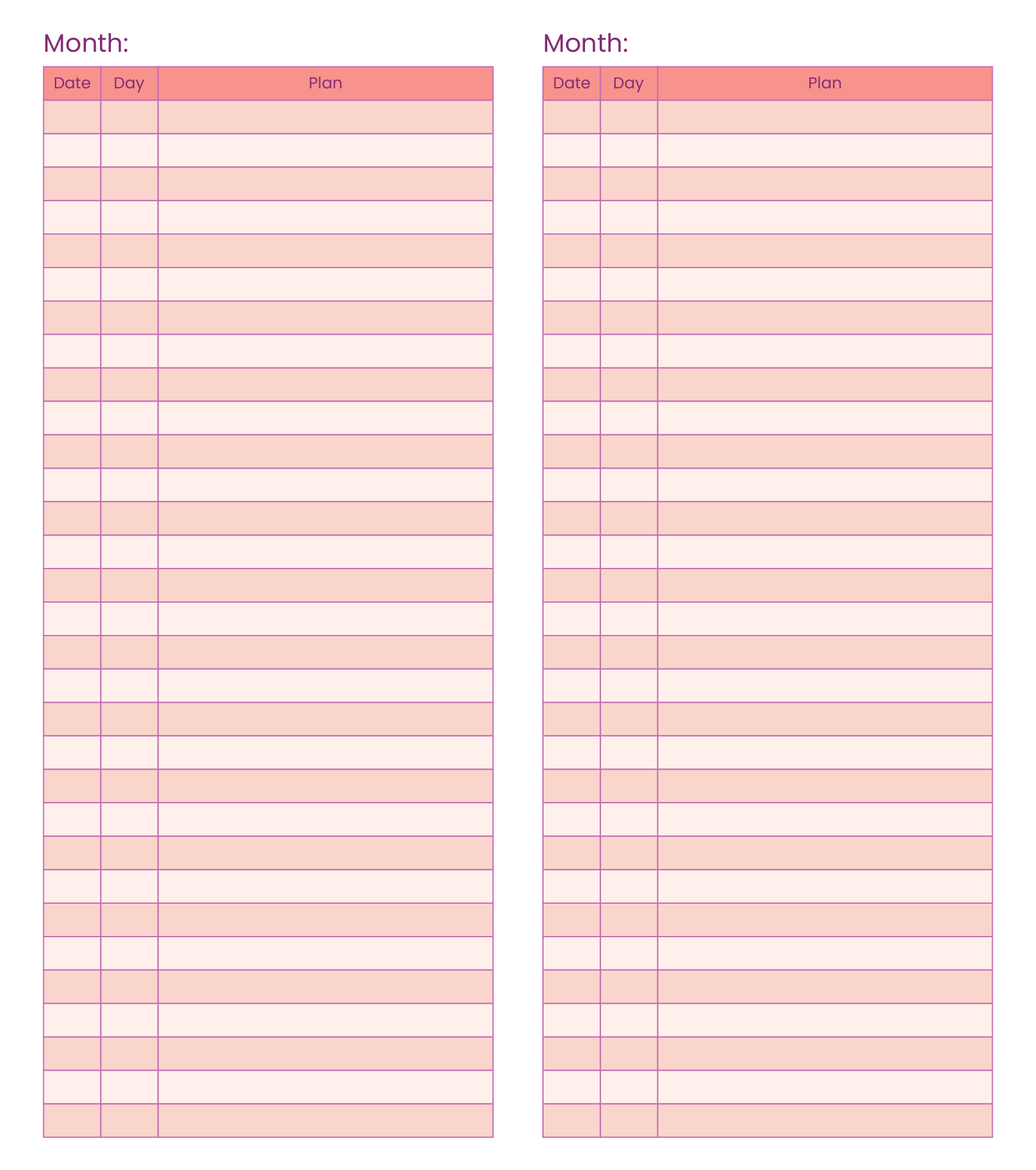 Vertical Month Planner Template