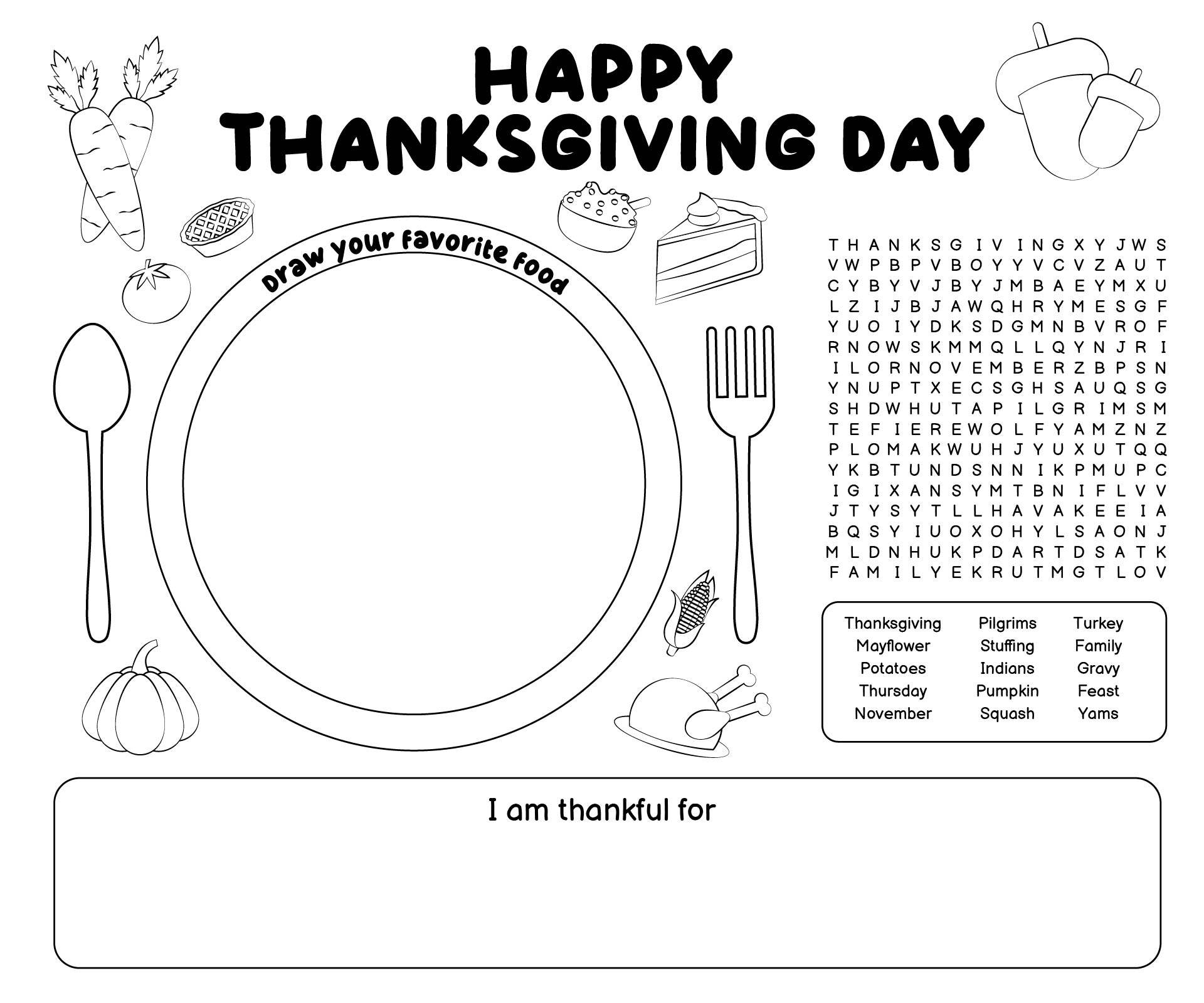 Printable Thanksgiving Placemat For Kids