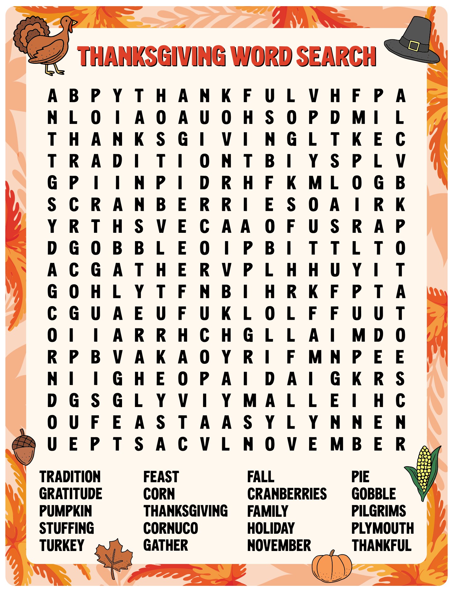 Printable Thanksgiving Activities