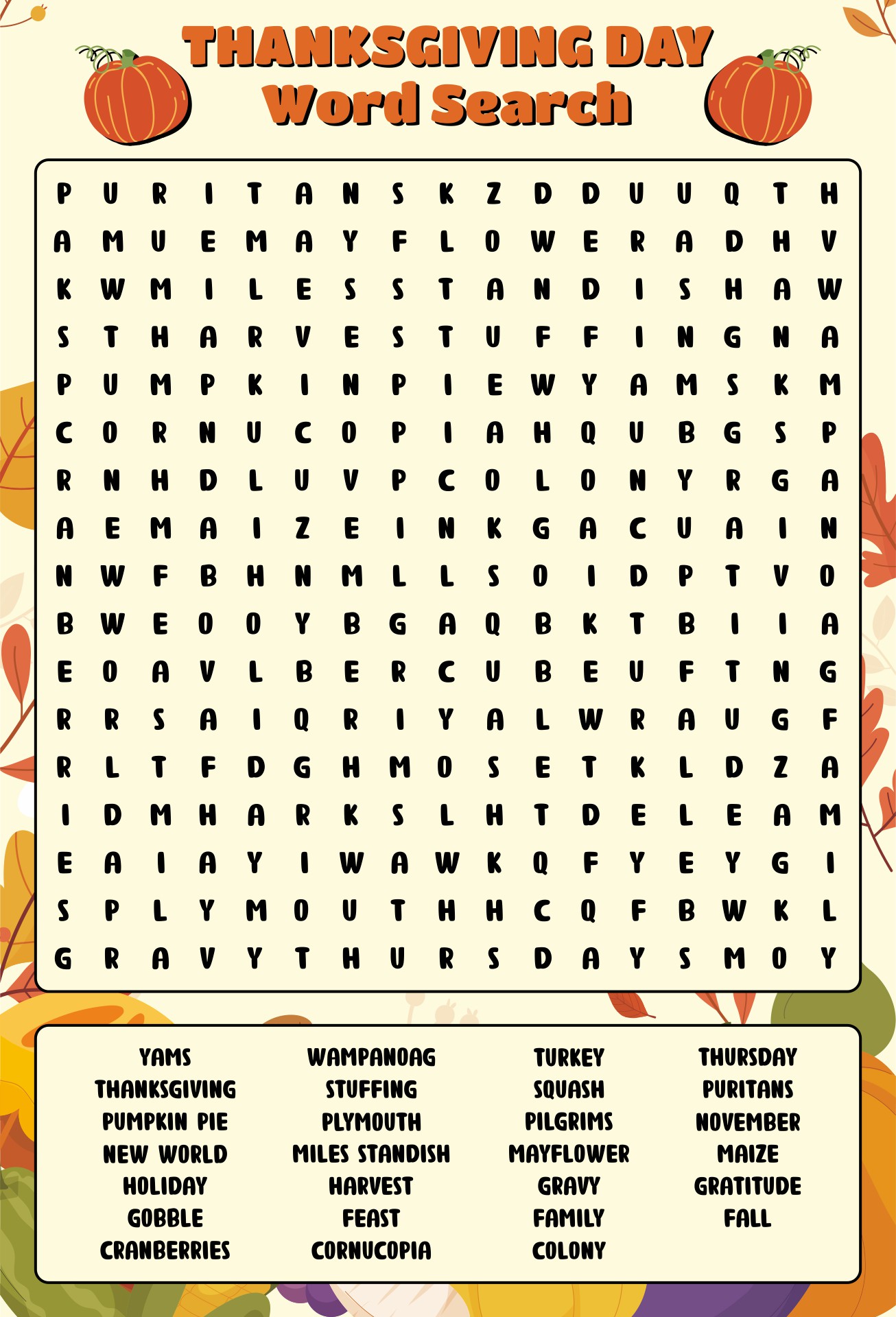 Thanksgiving Word Search Printable