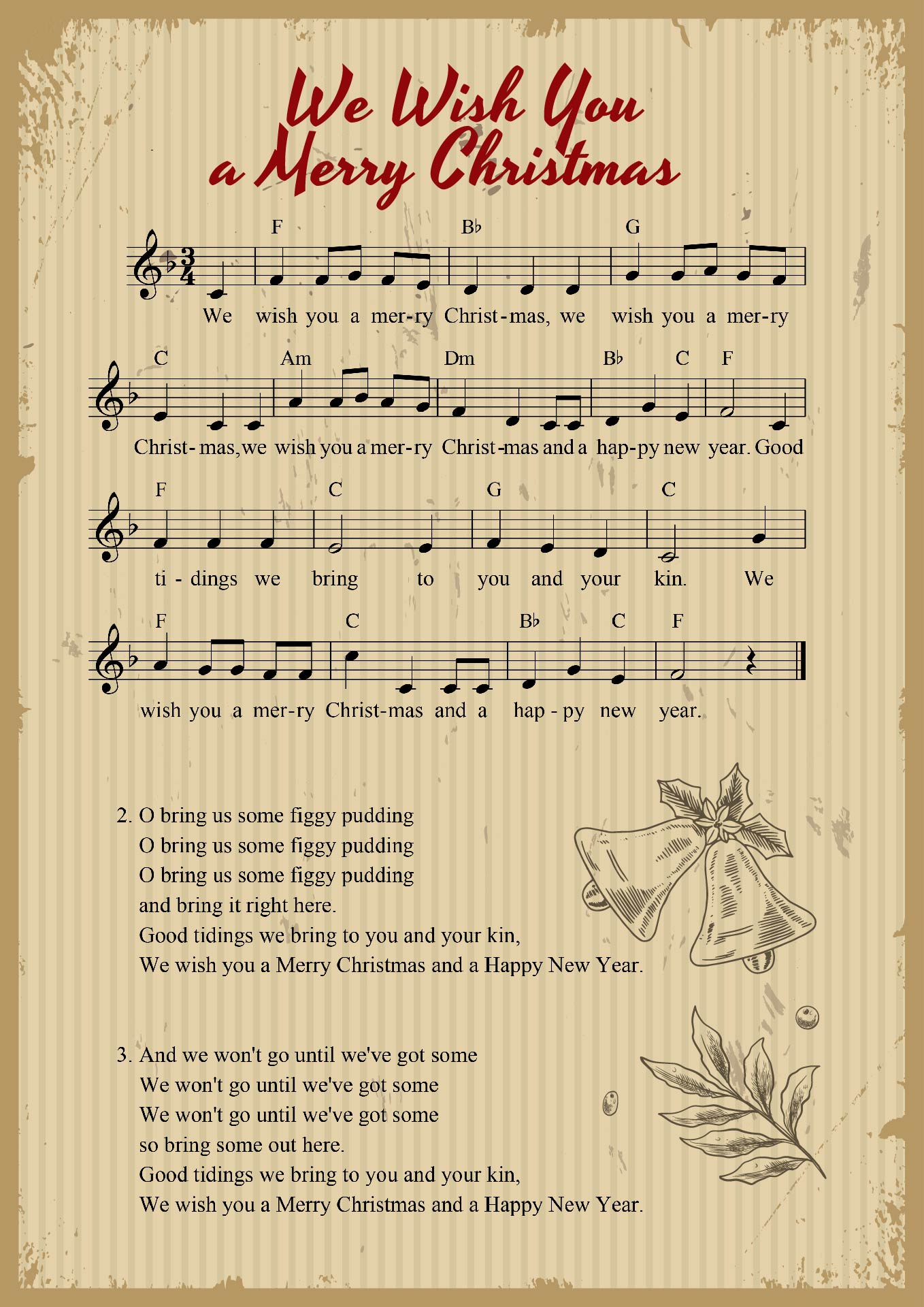 Vintage Merry Christmas Music Sheet