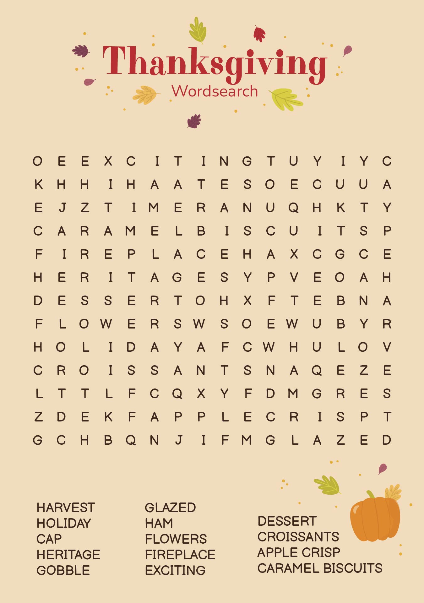 No Prep Thanksgiving Word Search