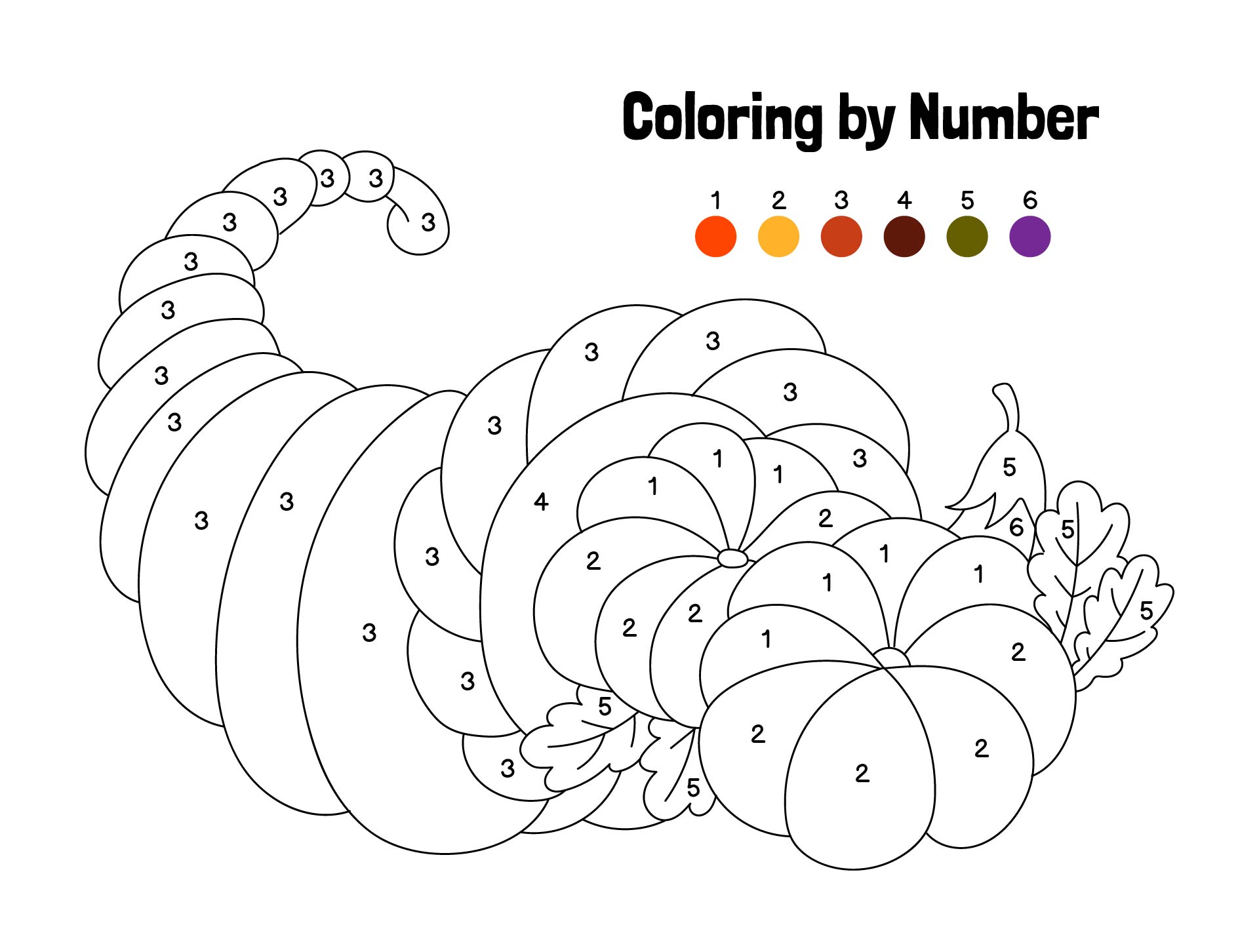 Printable Color By Number Thanksgiving Coloring