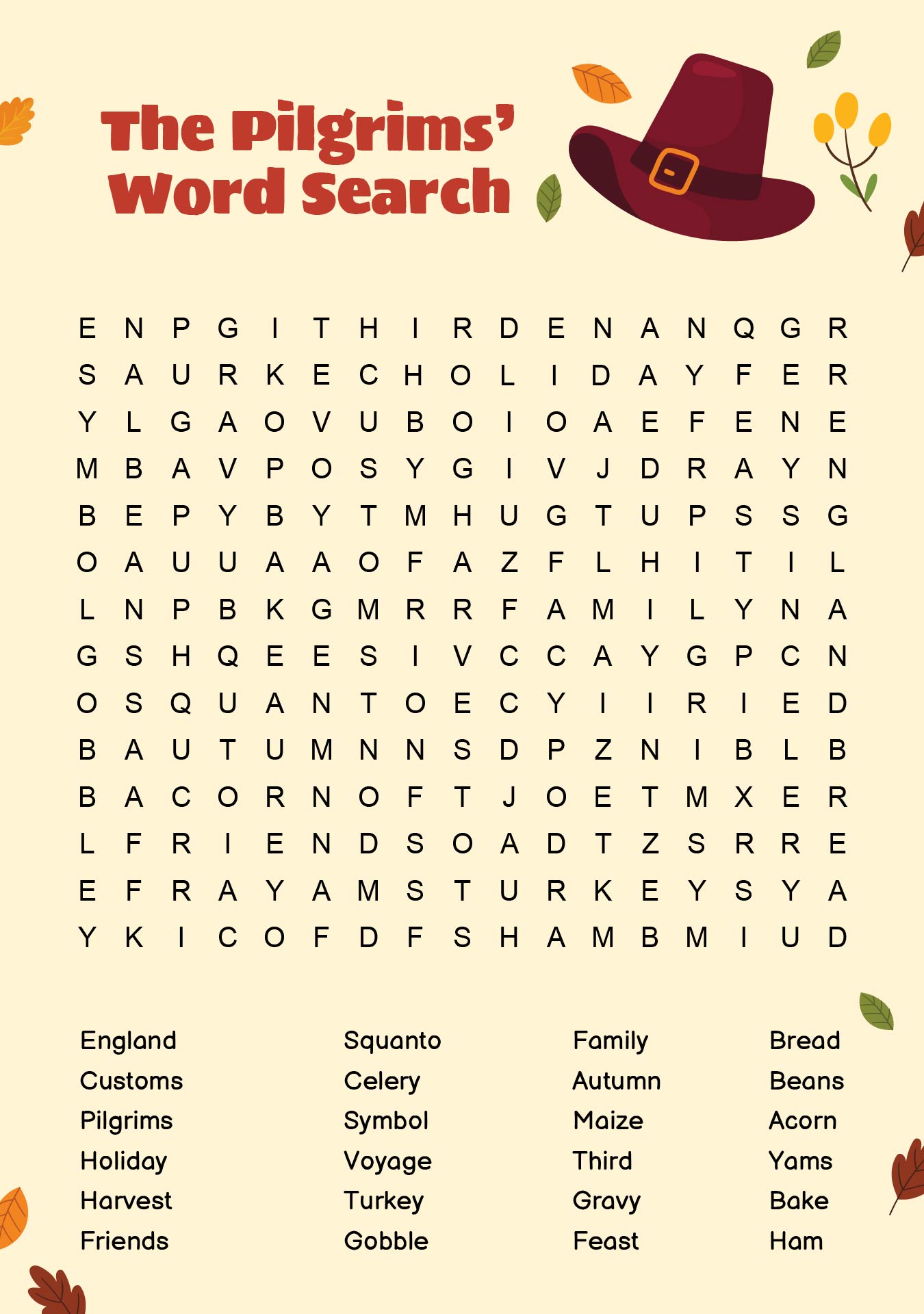 The Pilgrims Word Search