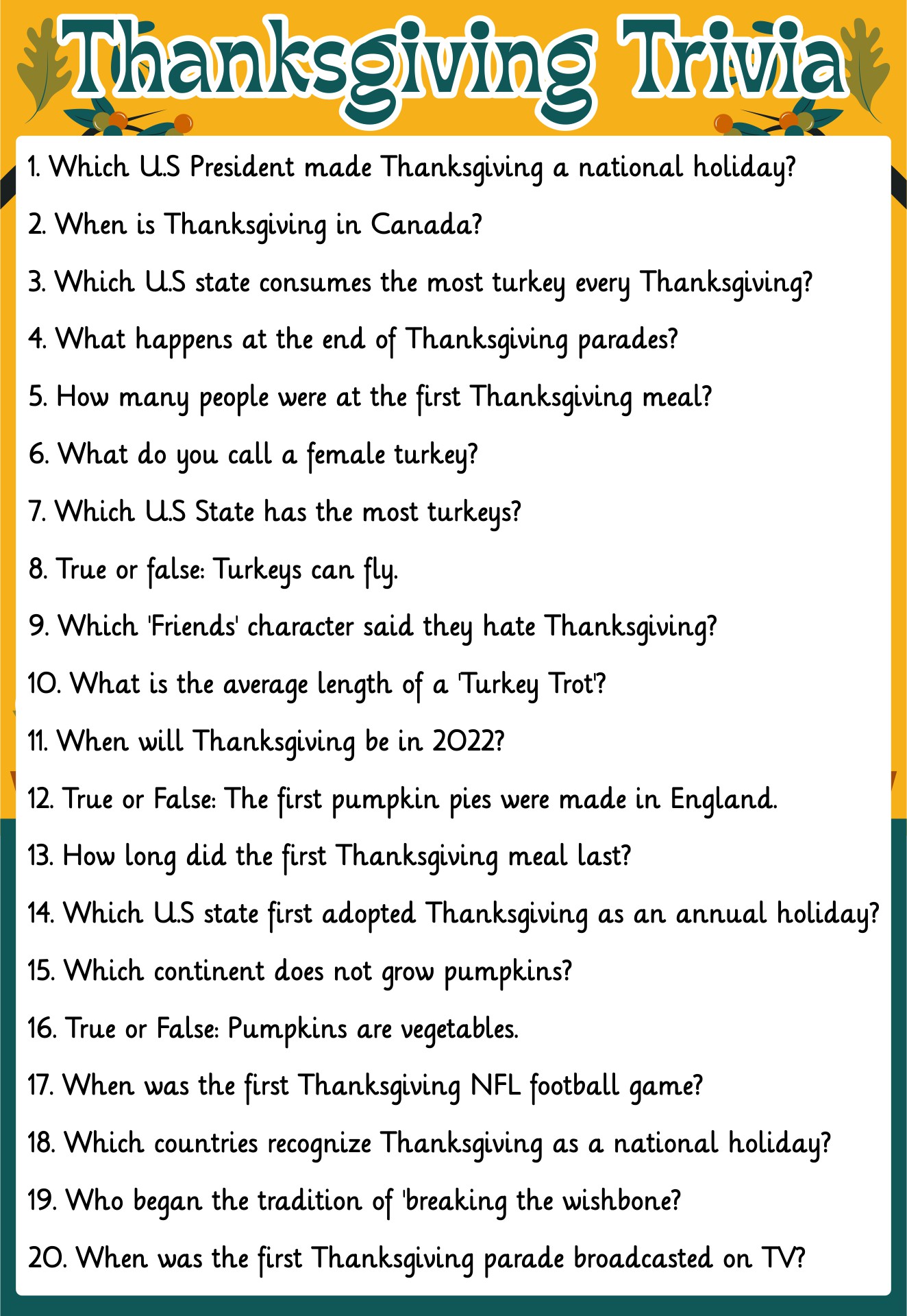 Fun Thanksgiving Family Games Printable