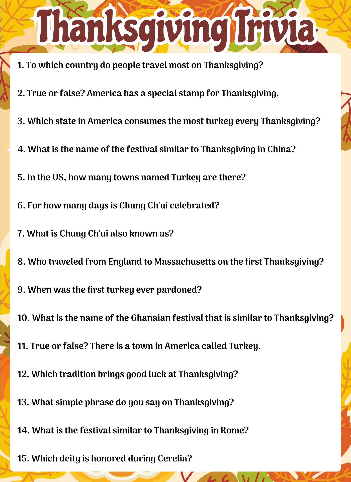 Funny Thanksgiving Trivia Game