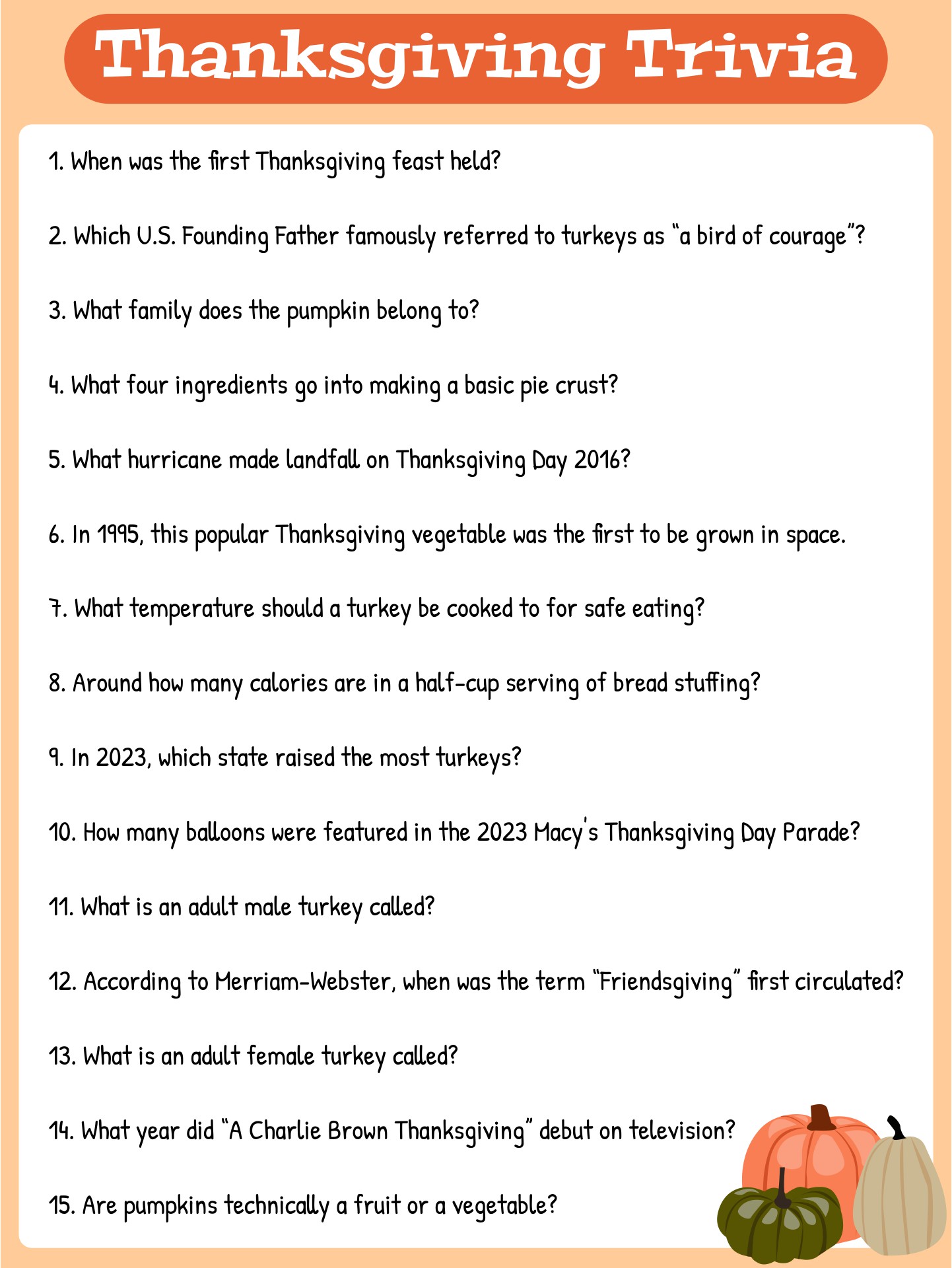 Funny Thanksgiving Trivia Game