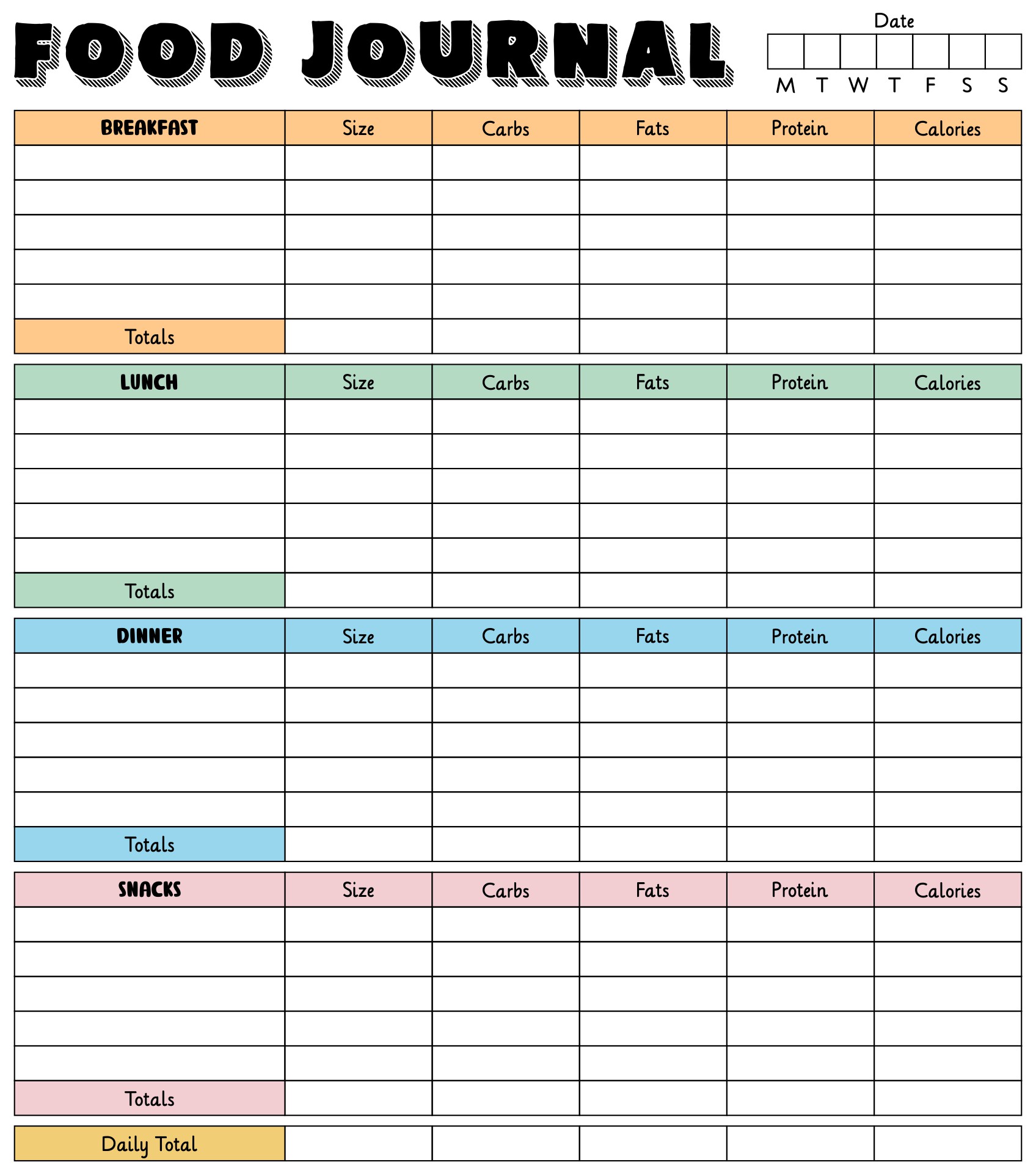 Healthy Meal Planner With Calorie Log Printable