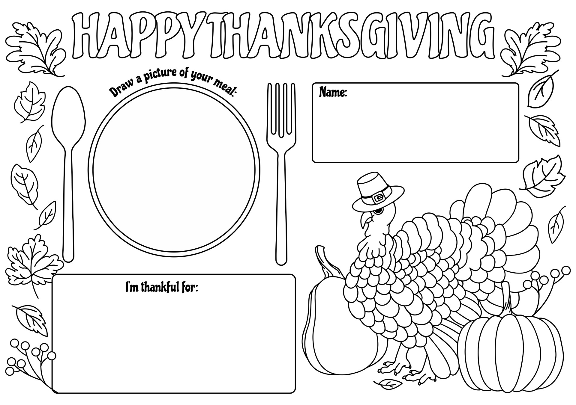 Preschool Thanksgiving Placemats Printable