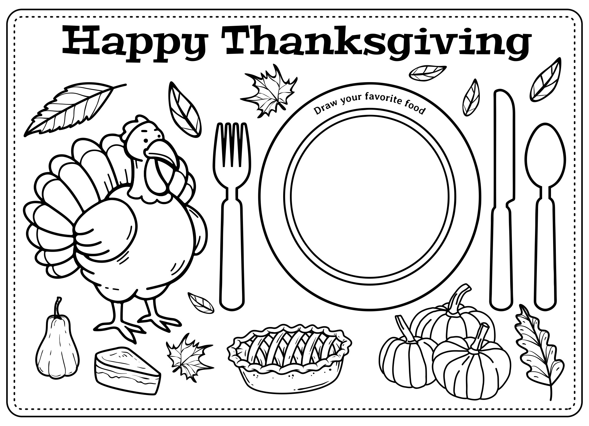 Thankful Turkey Printable Thanksgiving Placemats