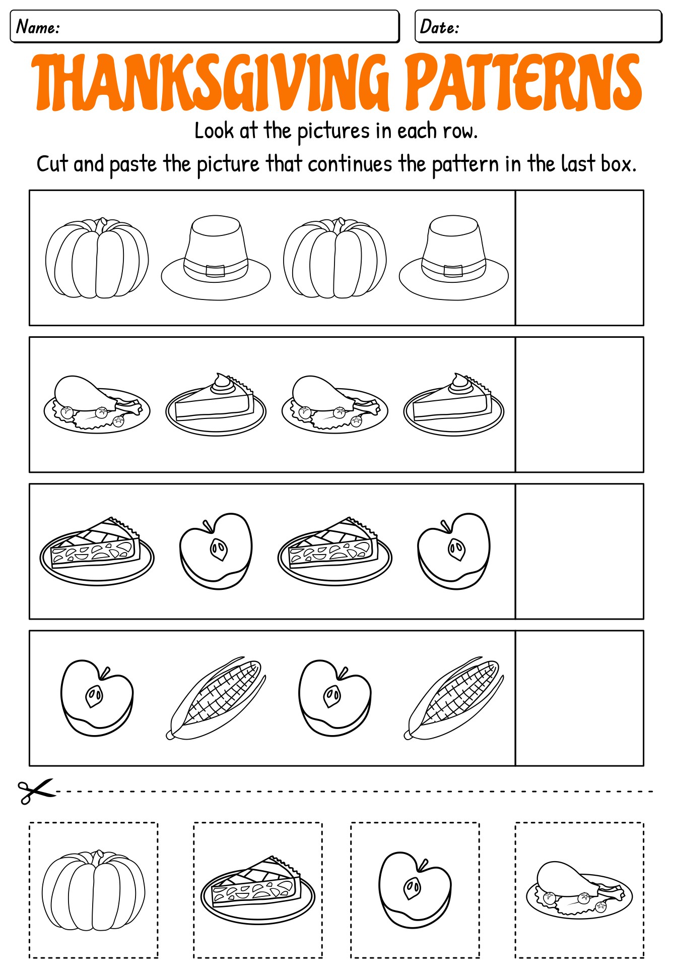 Thanksgiving Patterns Worksheet